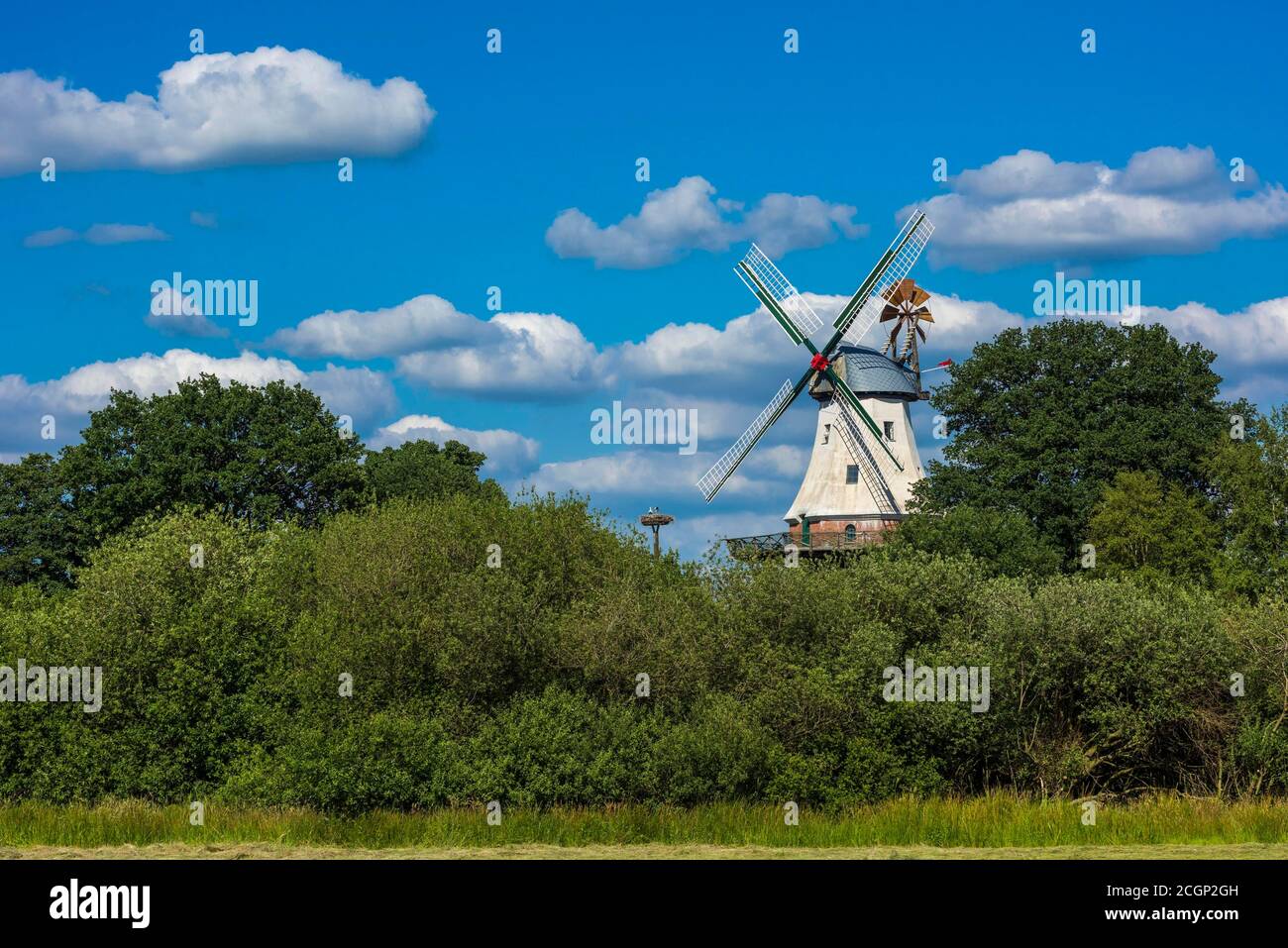 Ebkensche windmill in Barssel an der Soeste, Oldenburger Muensterland, Barssel, Lower Saxony, Germany Stock Photo