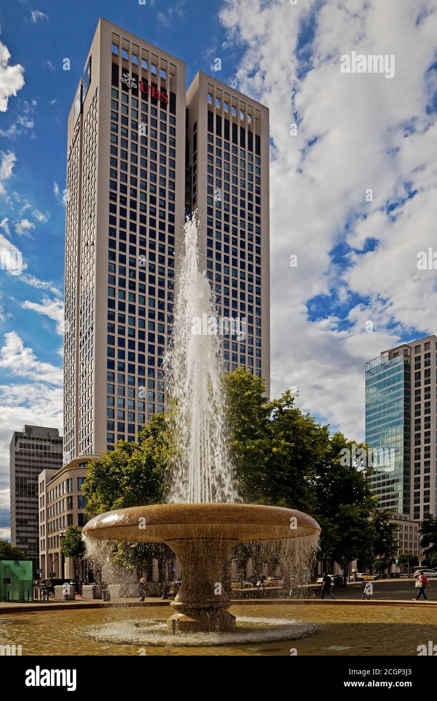 Old bowl fountains, artist Richard Lucae, in front of the Opera Tower, Frankfurt am Main, Hesse, Germany Stock Photo