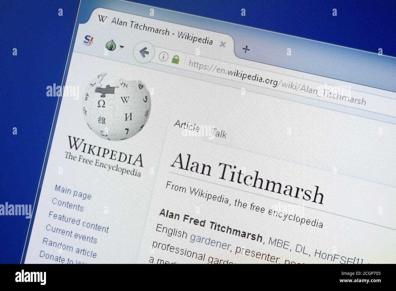 Ryazan, Russia - August 19, 2018: Wikipedia page about Alan Titchmarsh on the display of PC Stock Photo