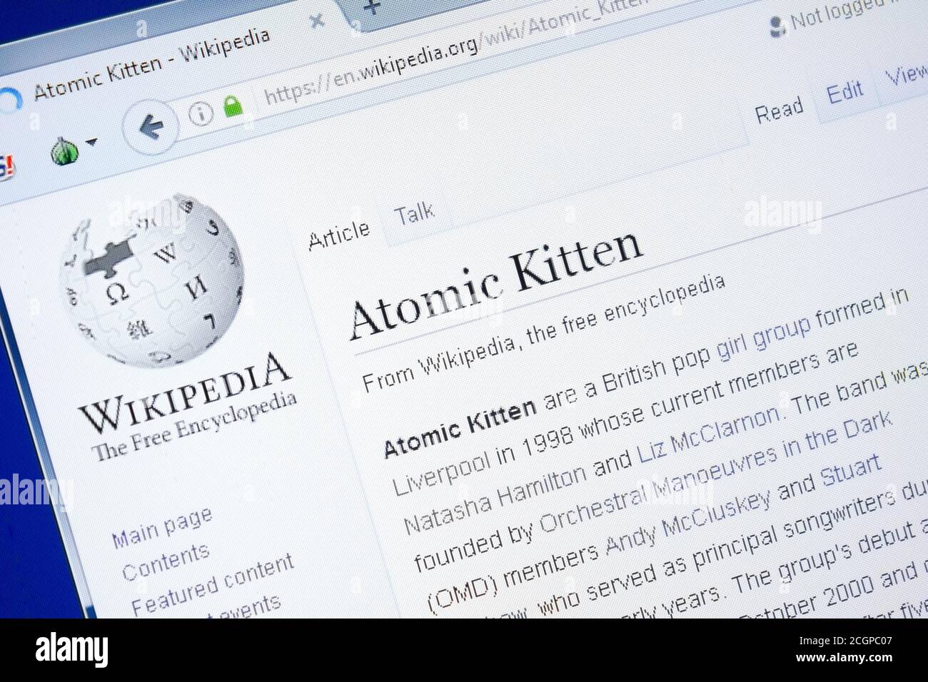 Ryazan, Russia - August 28, 2018: Wikipedia page about Atomic Kitten on the  display of PC Stock Photo - Alamy