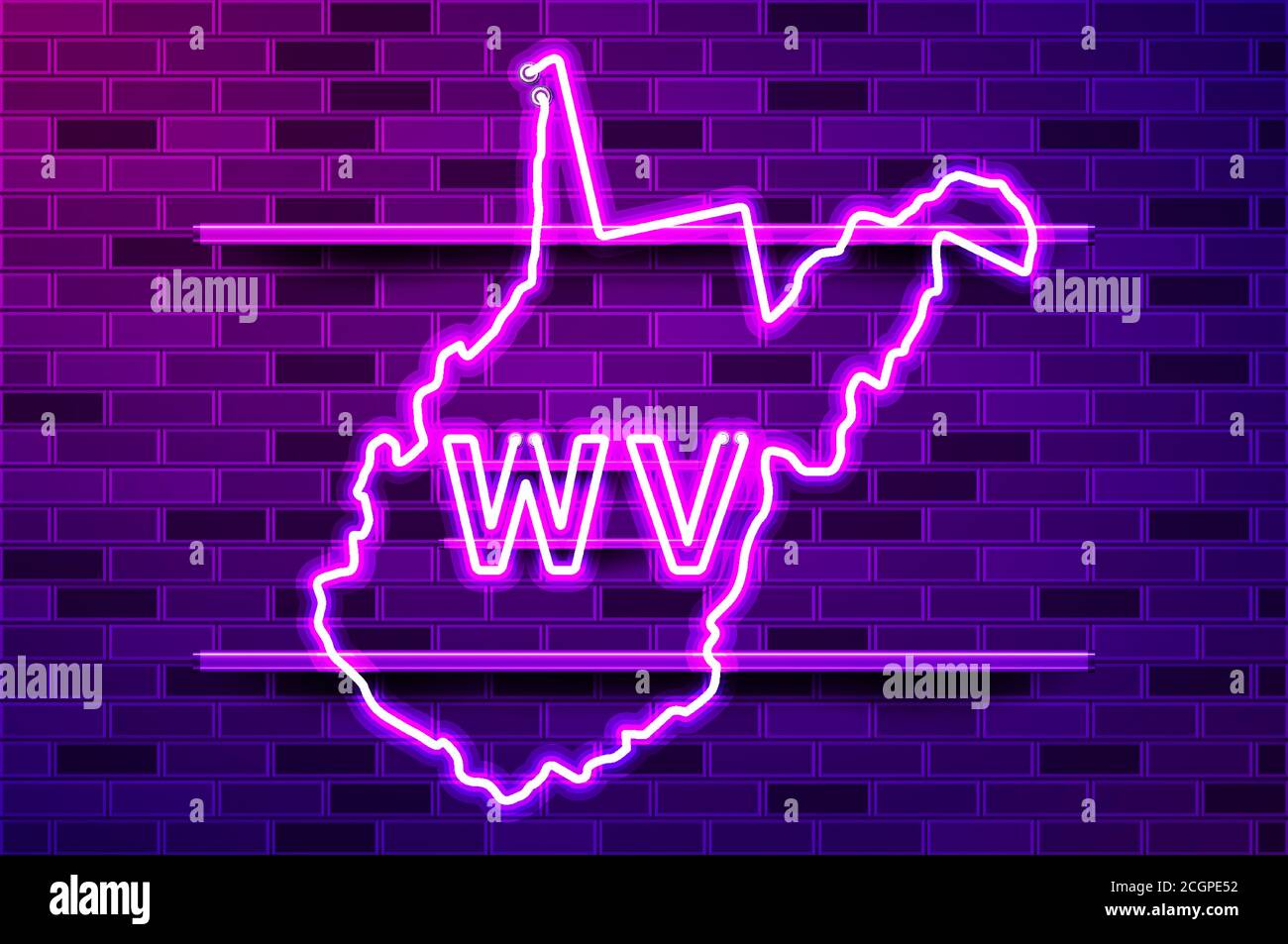 West Virginia US state glowing purple neon lamp sign Stock Vector