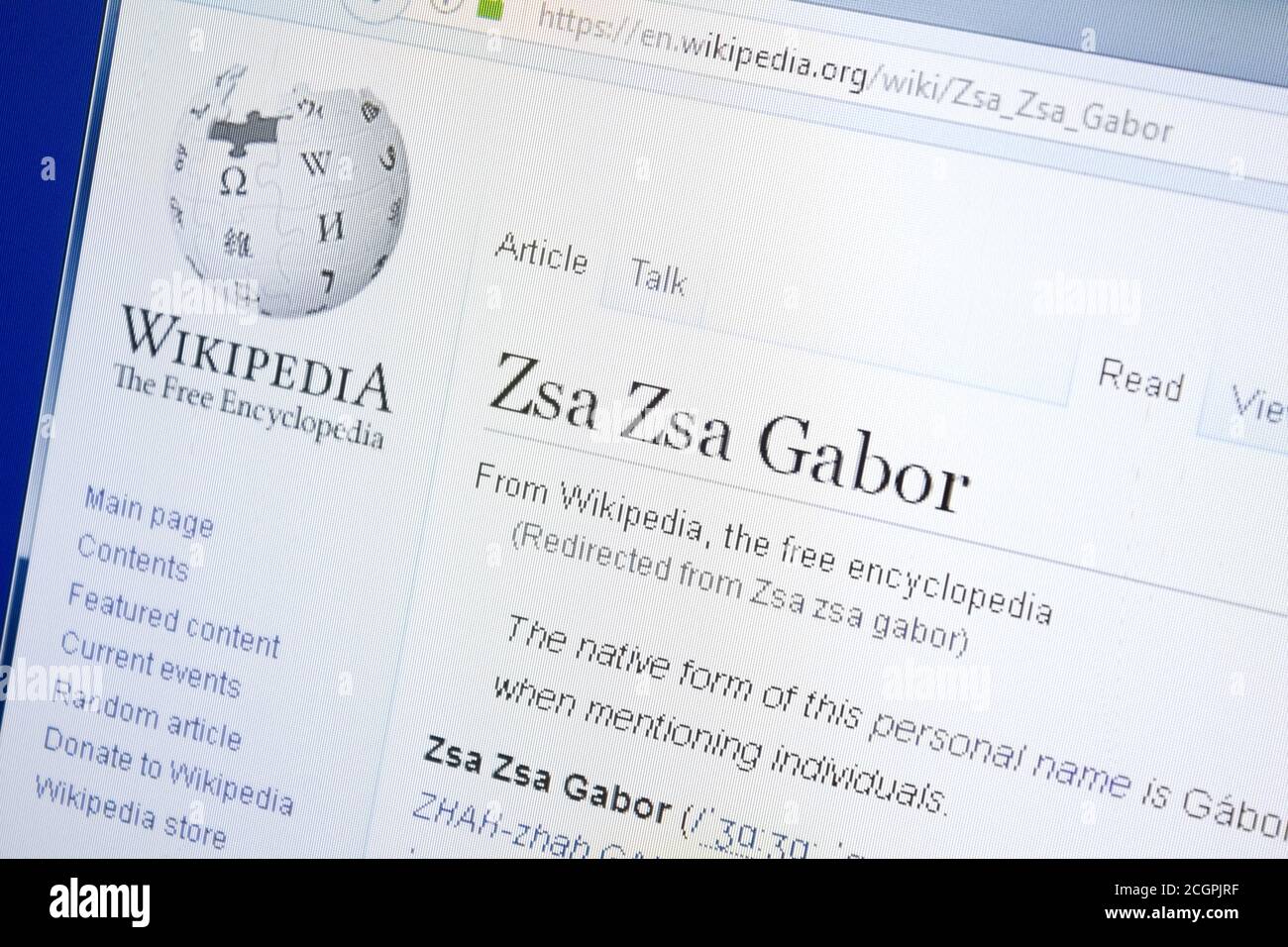 Ryazan, Russia - August 28, 2018: Wikipedia page about Zsa Zsa Gabor on the  display of PC Stock Photo - Alamy