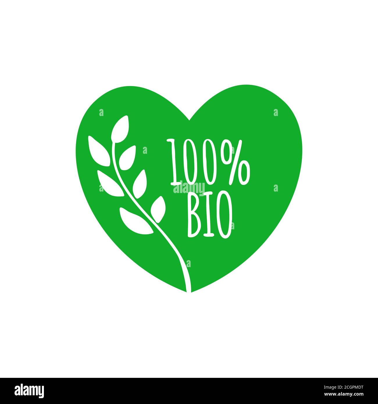 Bio heart shape badge. Bio green label, sticker, icon, ellement. Bio