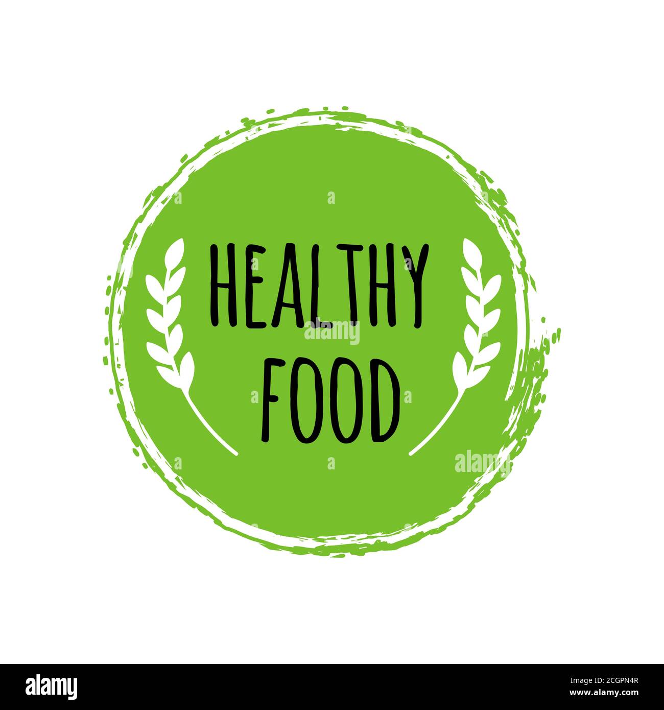 Healthy food logo. Green circle brush. Vegan badge Stock Vector