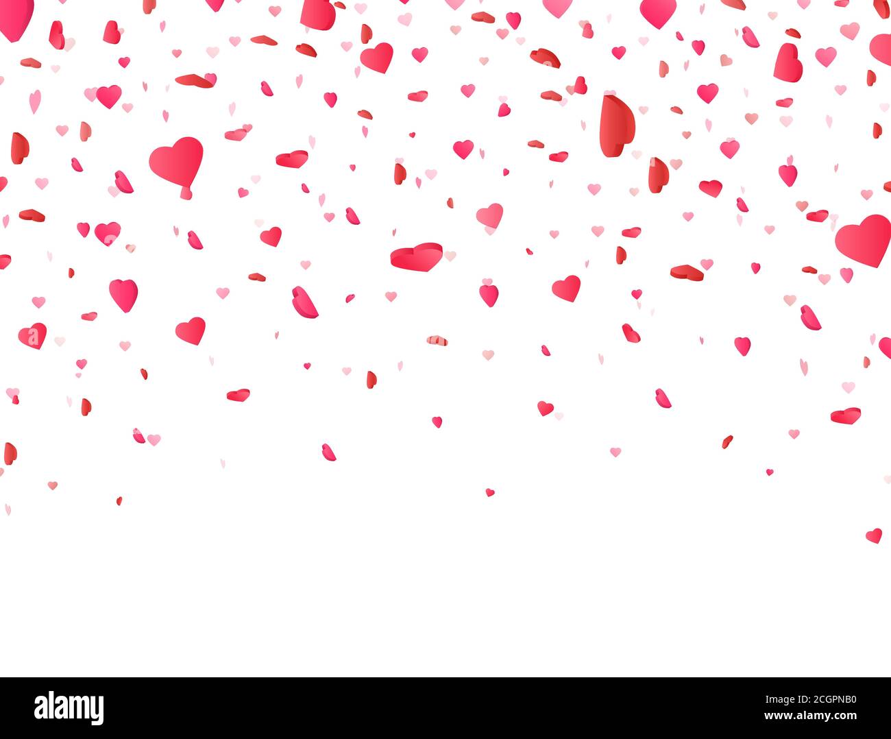 Heart confetti falling on white background. Valentines Day