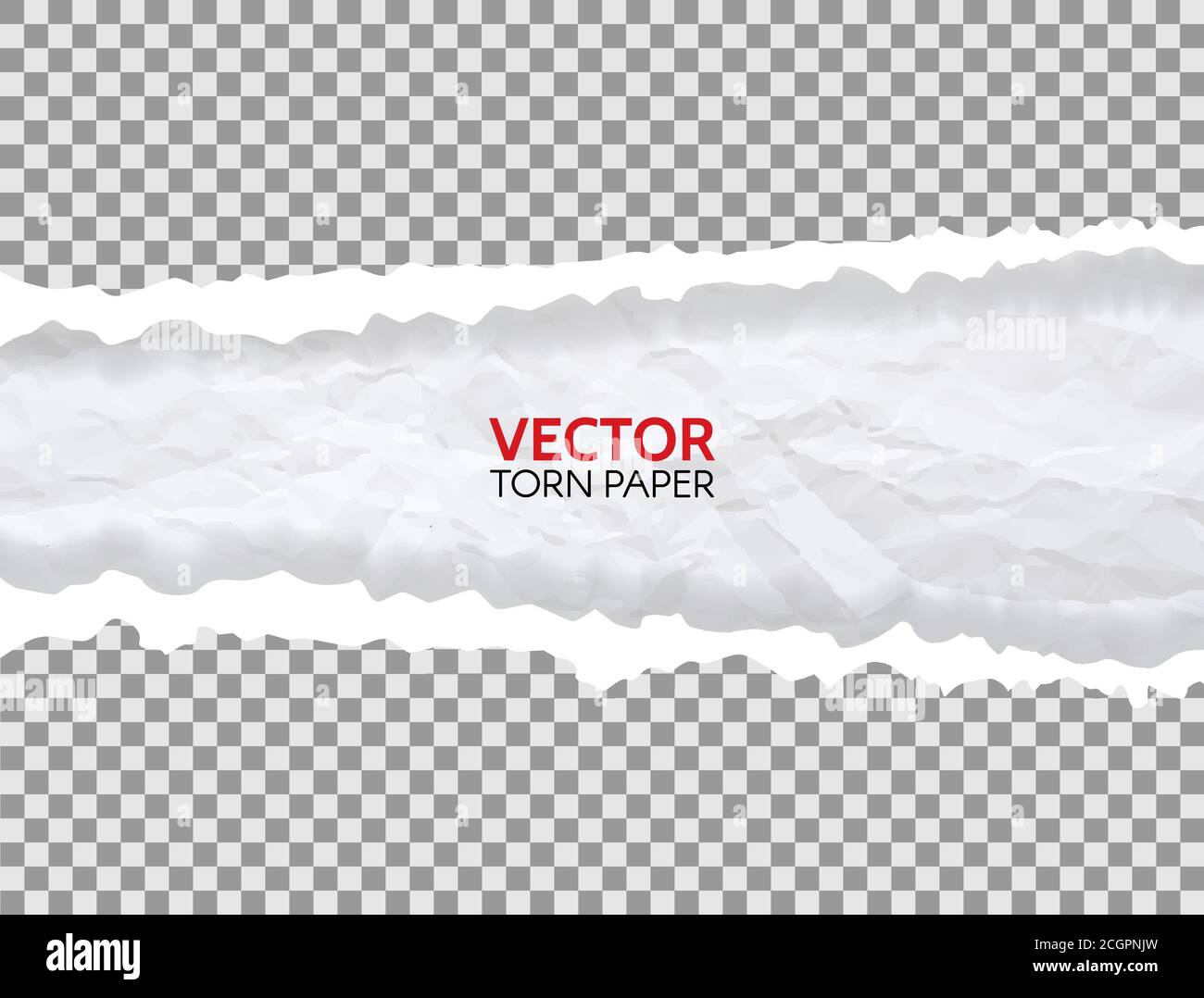 Realistic torn paper on transparent background. Ripped edges of paper. Crumpled paper with space for text. Vector illustration Stock Vector
