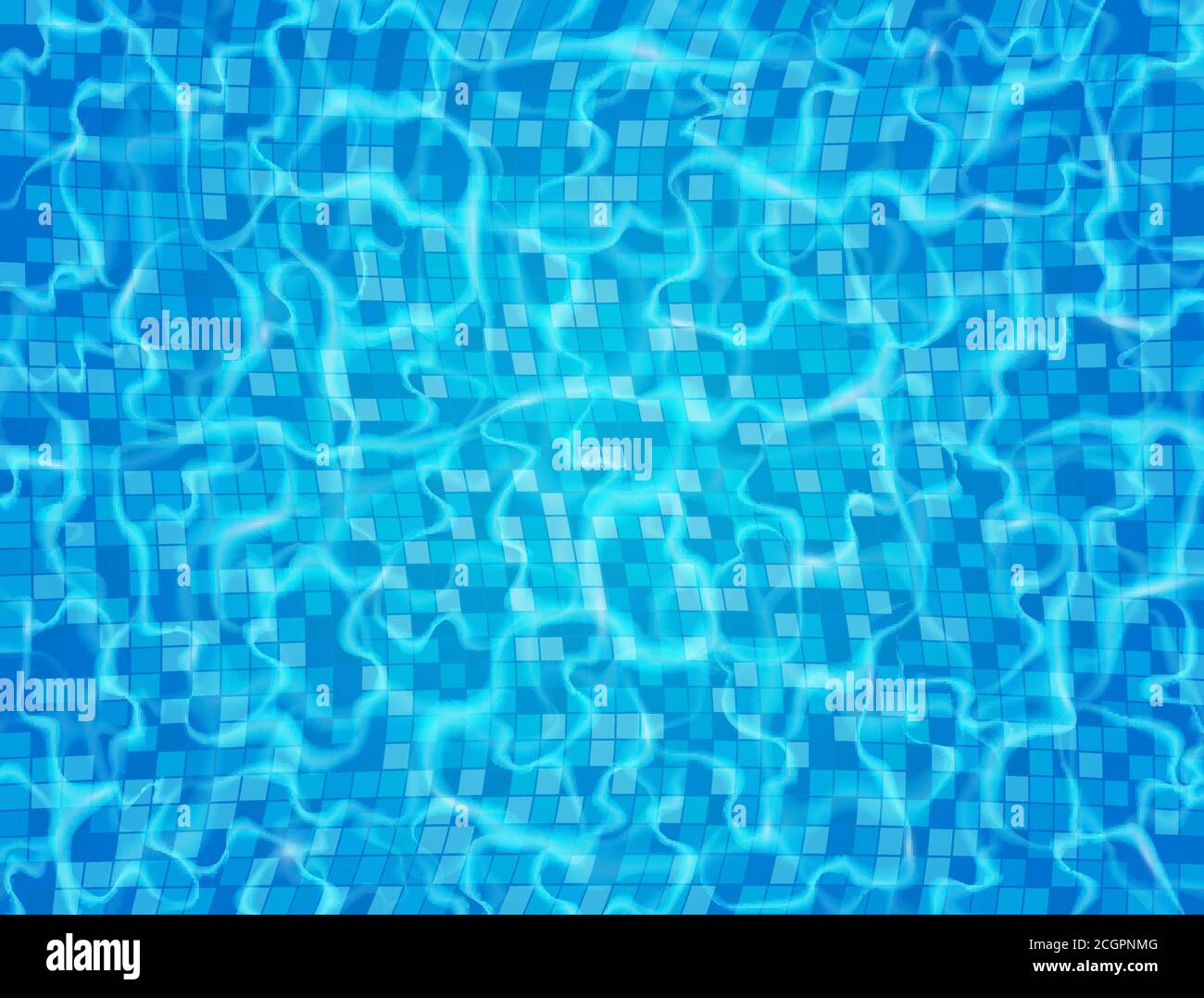 Swimming pool with ripple and waves. Blue ceramic tile mosaic in swimming pool. Water surface. Vector illustration Stock Vector
