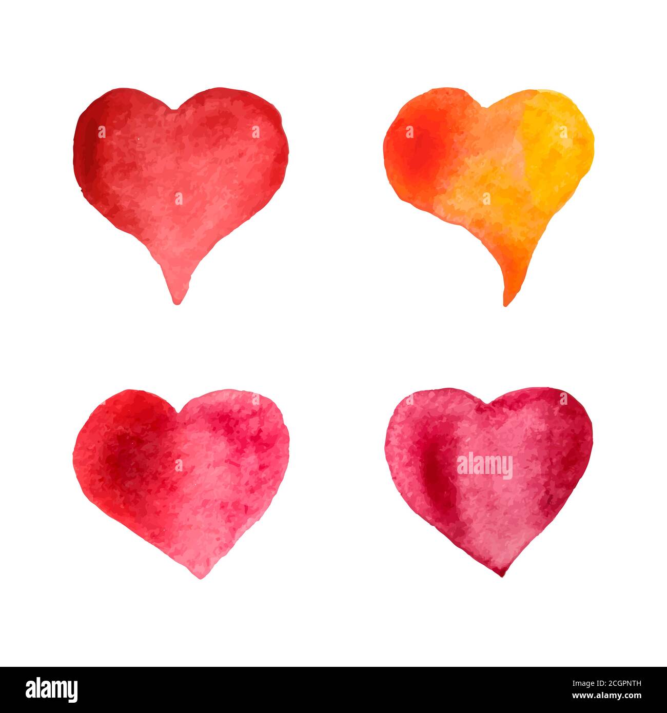 Colorful watercolor hearts set. Hand-painted hearts isolated on white background. Wedding or Valentine's day template. Vector illustration Stock Vector