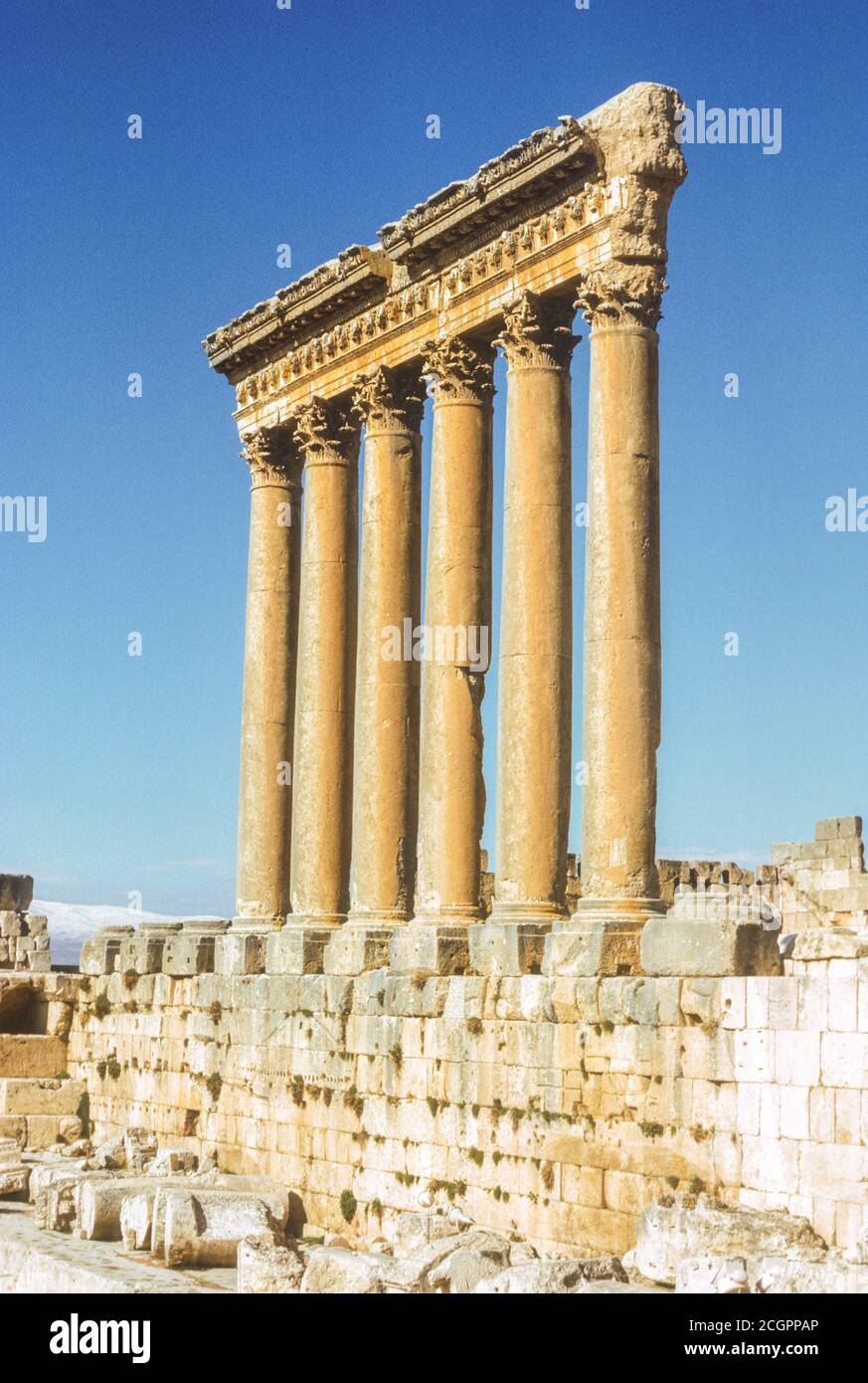 Baalbek, Lebanon. Corinthian Columns of the Temple of Jupiter. Photographed November 1971. Stock Photo