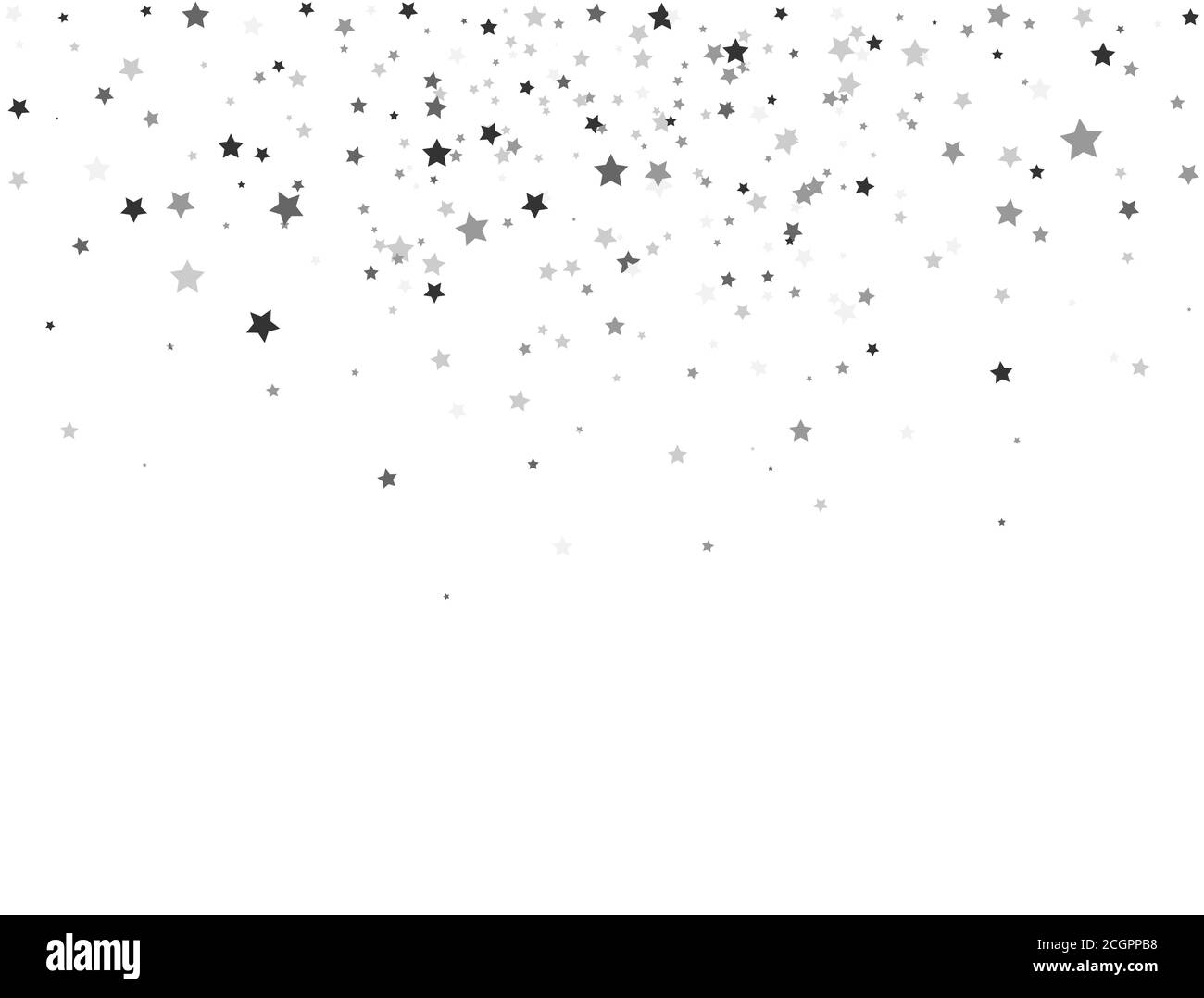 Glitter stars border on white background. Silver stars explosion