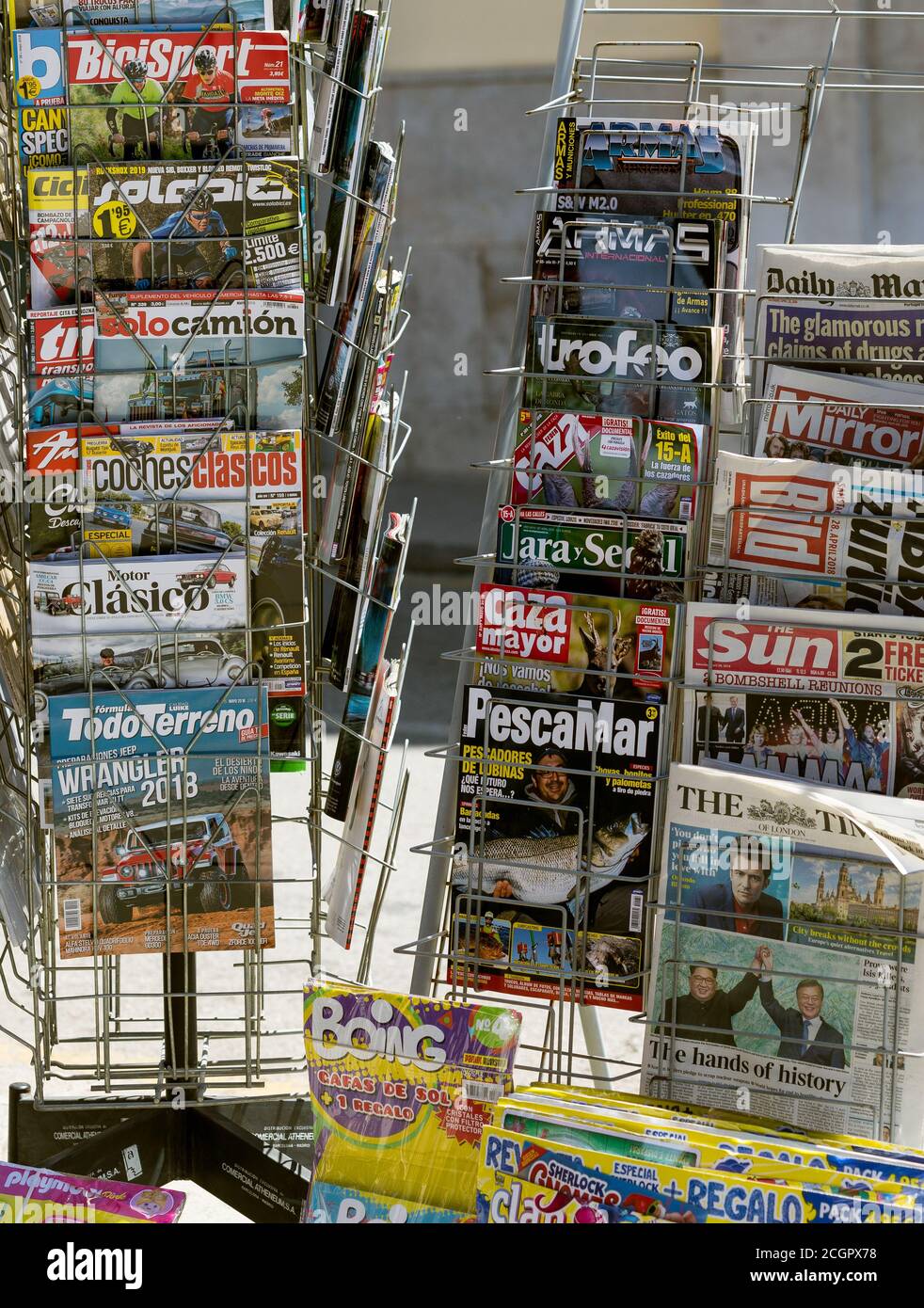 Magazine and newspaper rack. Velez. Spain. Stock Photo