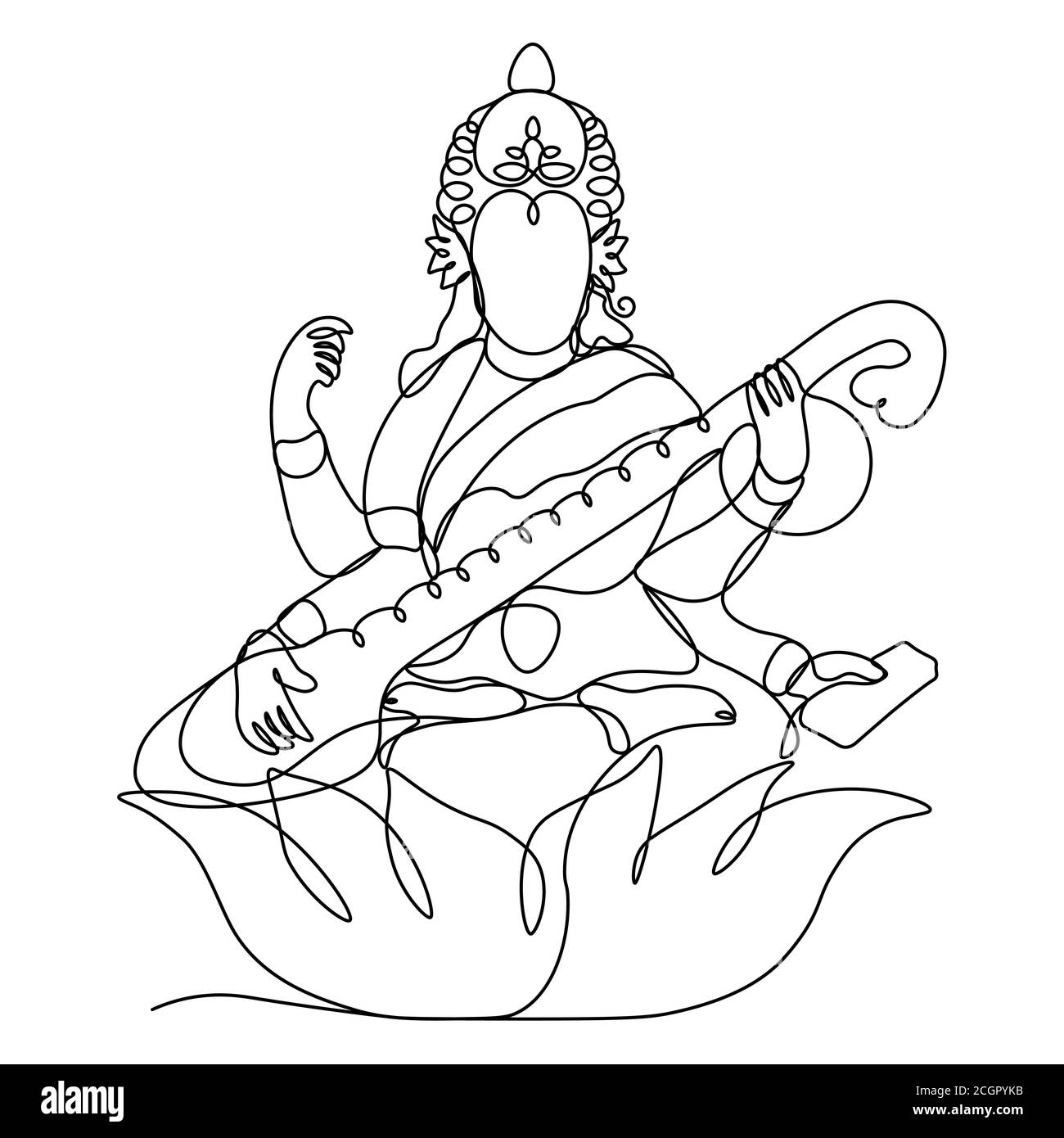 photo Line Art Simple Lakshmi Face Drawing https www alamy com continuous line drawing sarasvati silhouette god image371756879 html