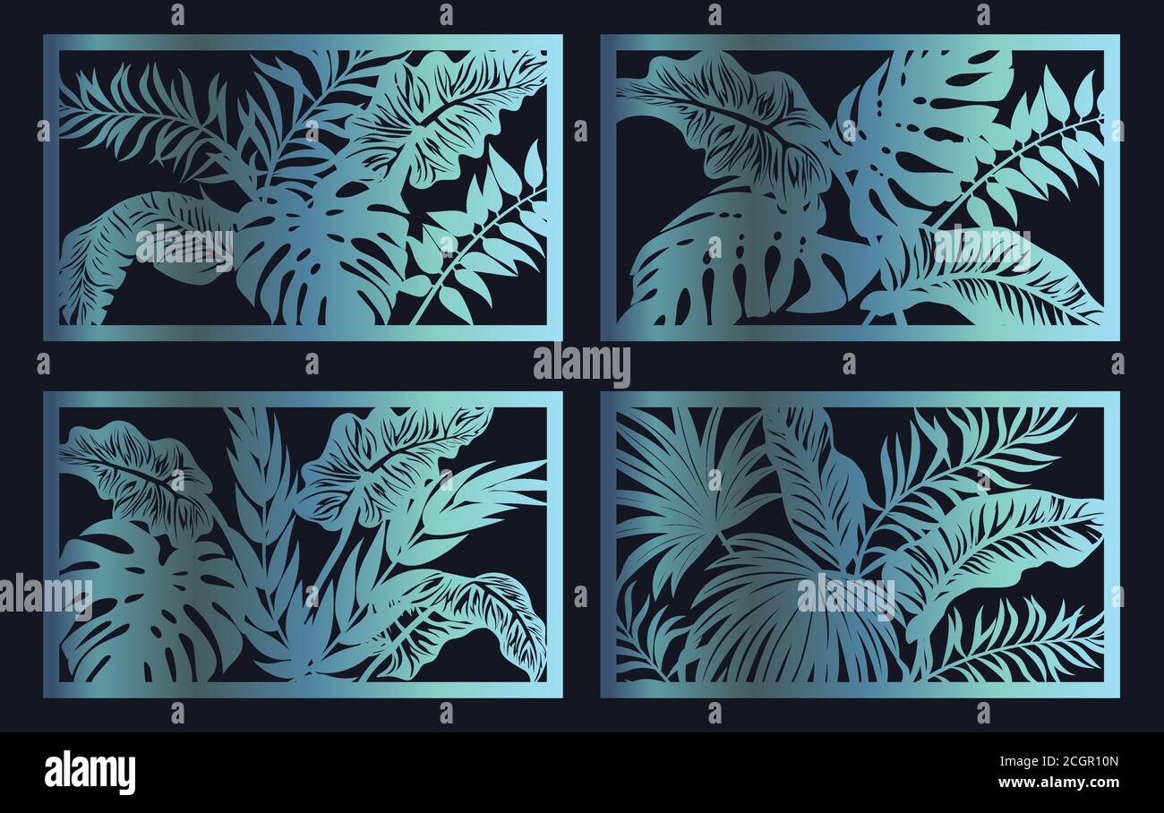Set template for cutting. Palm leaves pattern. Laser cut. Vector illustration.. Stock Vector