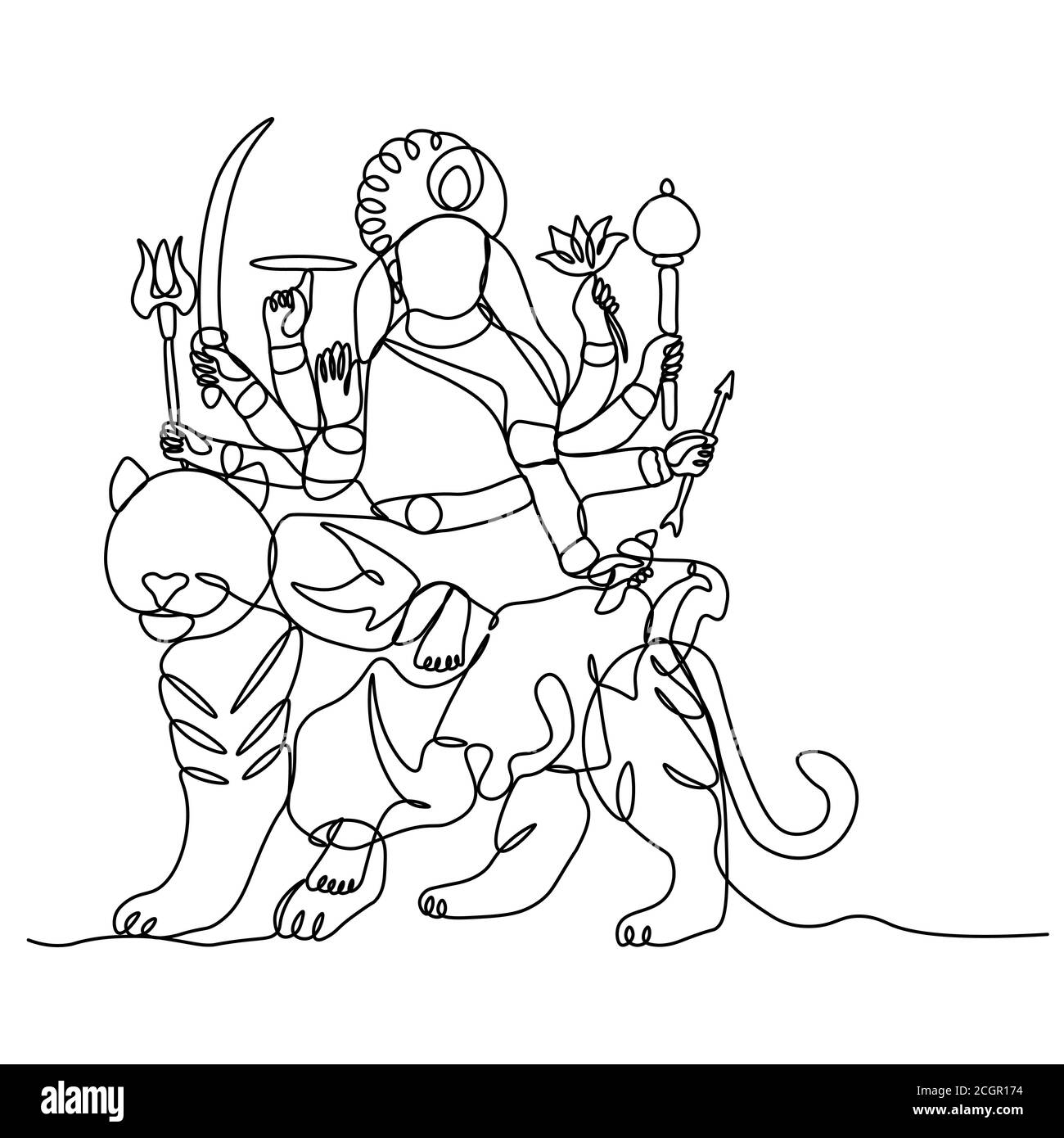 continuous line drawing durga silhouette god 2CGR174