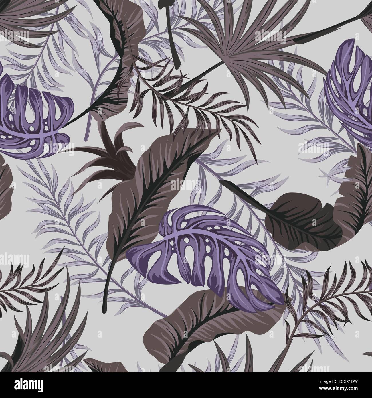 Seamless tropical palm leaves. Jungle leaves vector floral pattern ...
