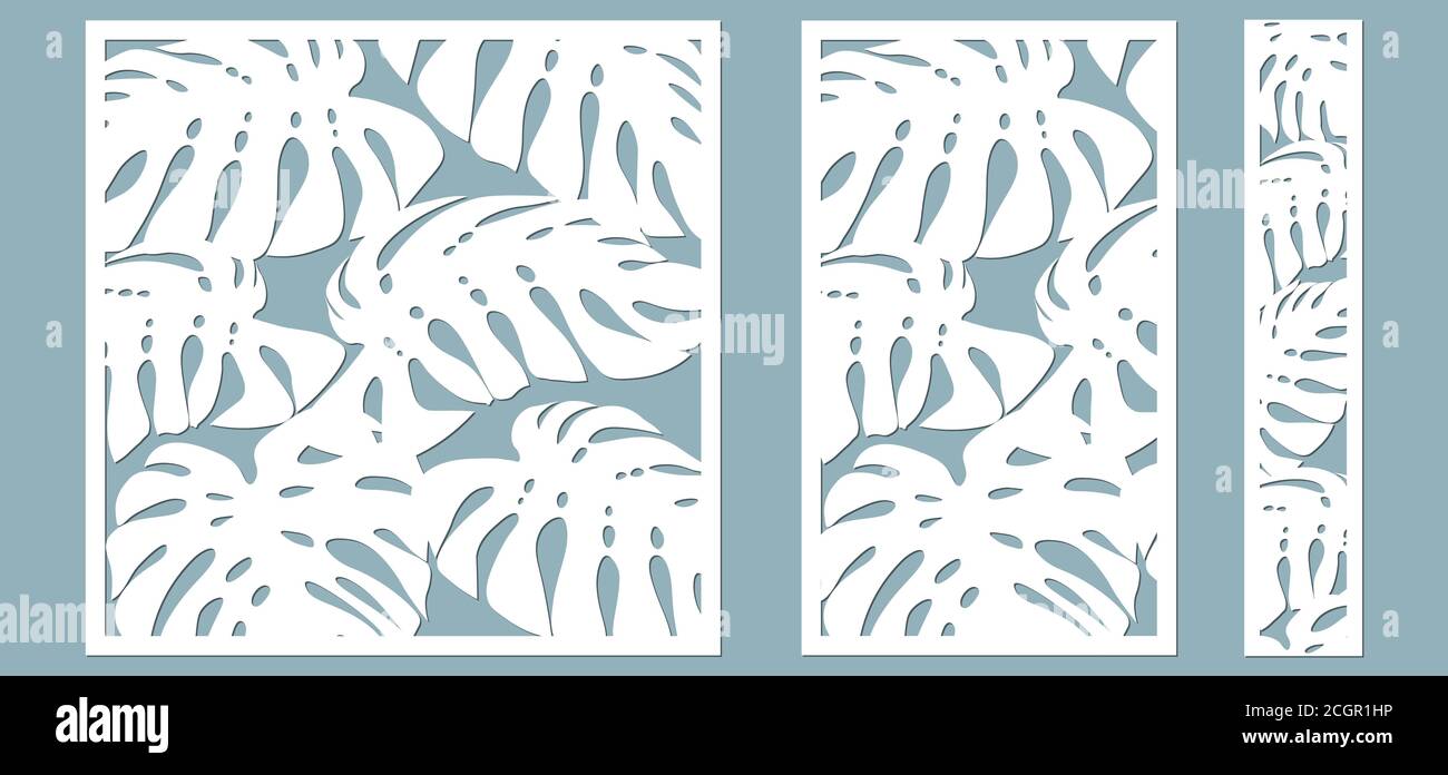Set template for cutting. Palm leaves pattern. Laser cut. Vector illustration.. Stock Vector