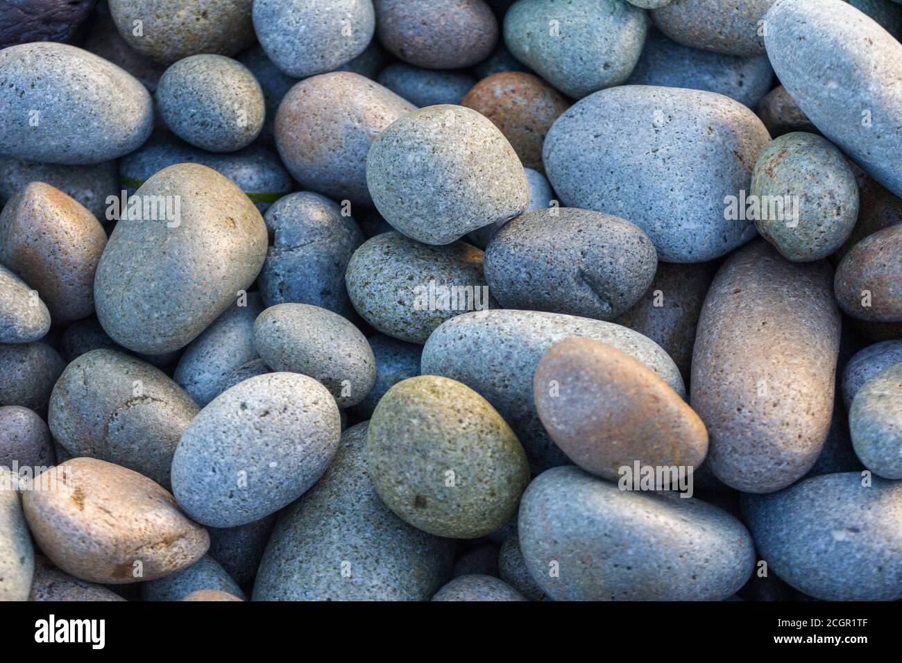 Smooth, round pebbles and rocks at a beach in Surigao City Stock Photo
