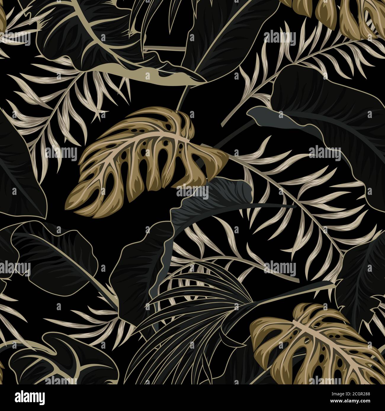 Seamless tropical palm leaves. Jungle leaves vector floral pattern ...