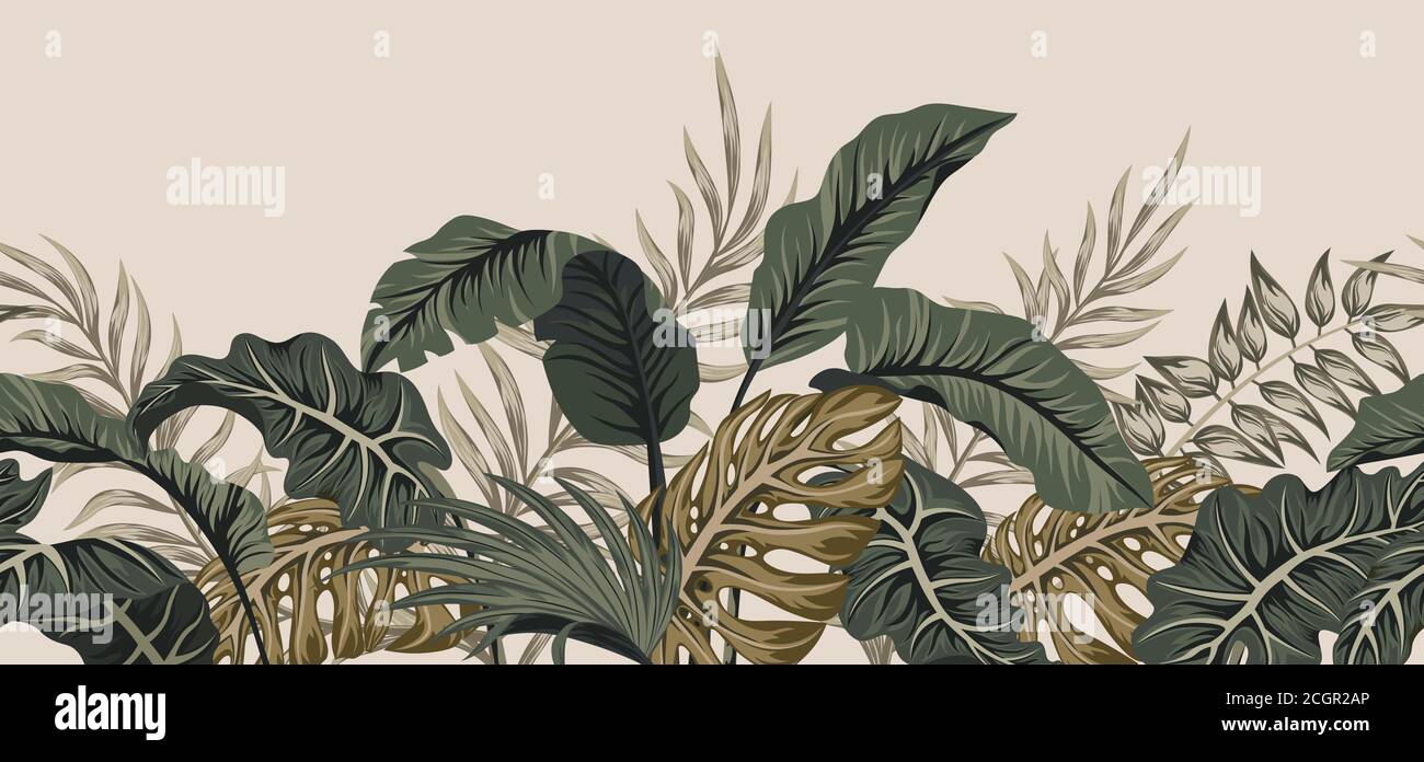 Tropical palm leaves, jungle leaves seamless vector floral pattern ...