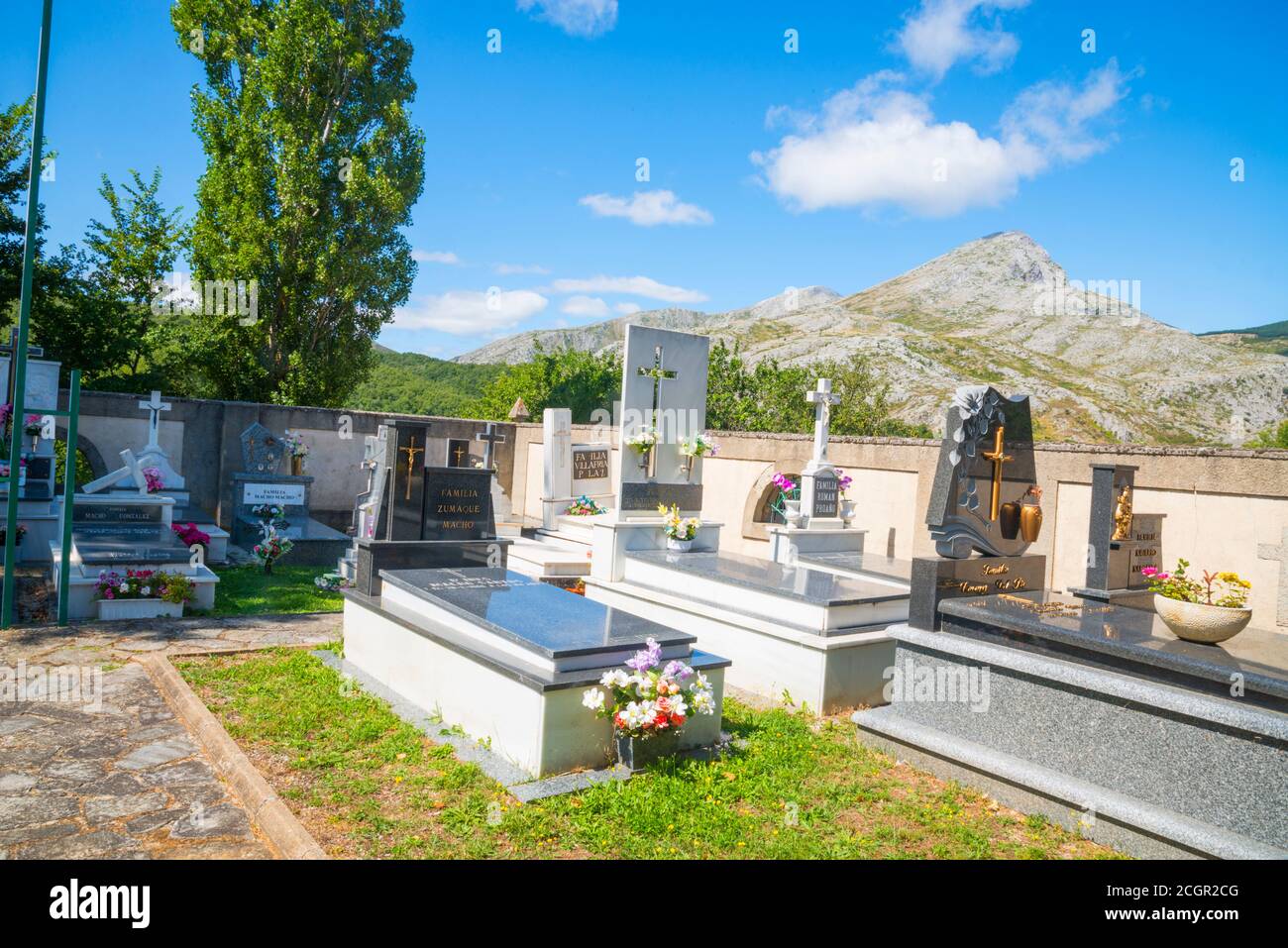 Graveyard. Villafria de la Peña, Palencia province, Castilla Leon, Spain. Stock Photo
