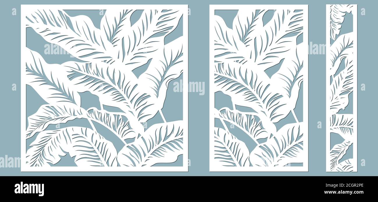 Set template for cutting. Palm leaves pattern. Laser cut. Vector illustration.. Stock Vector