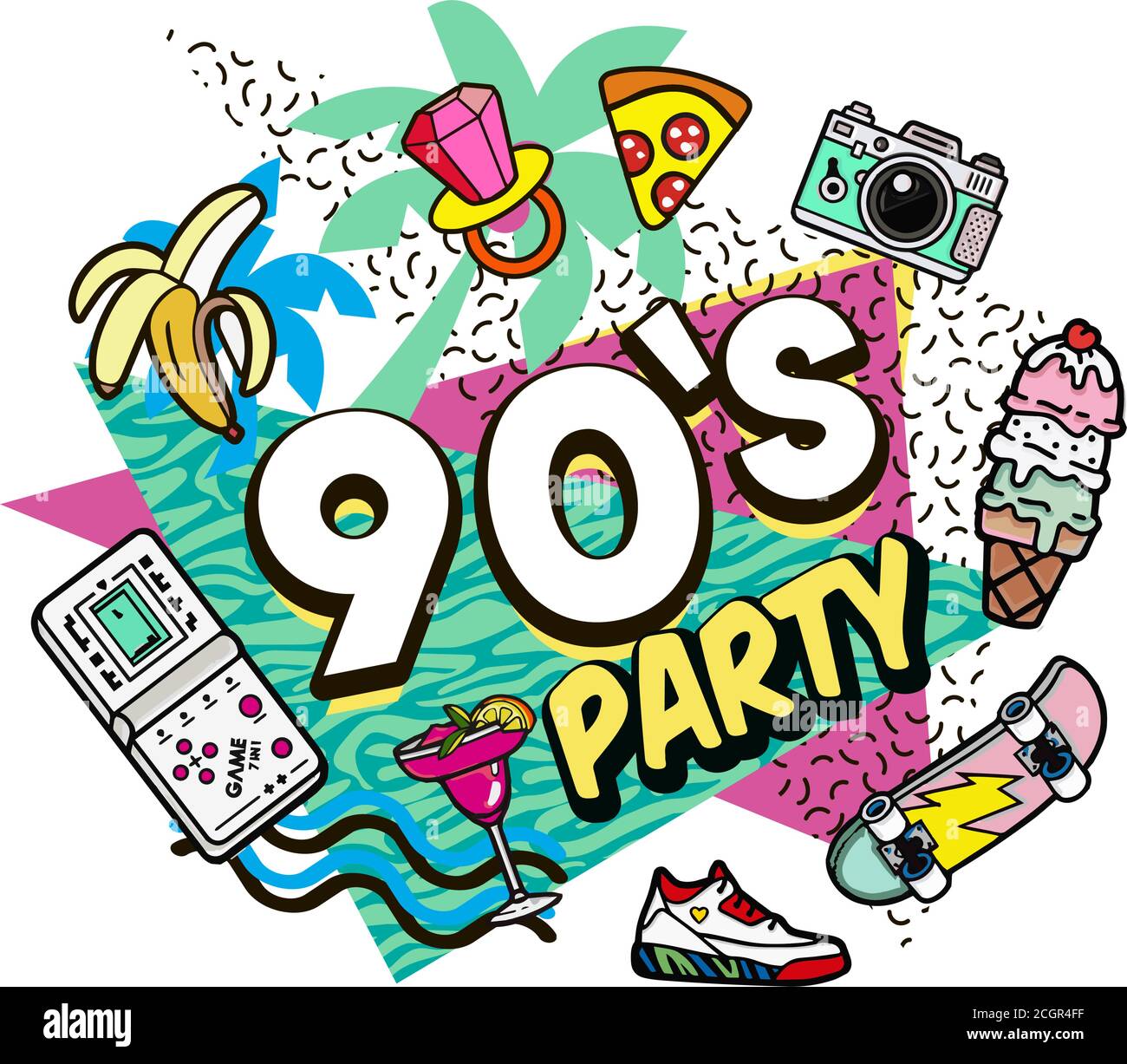 Retro 80s 90s Party Invitations Retro style textures and alphabet