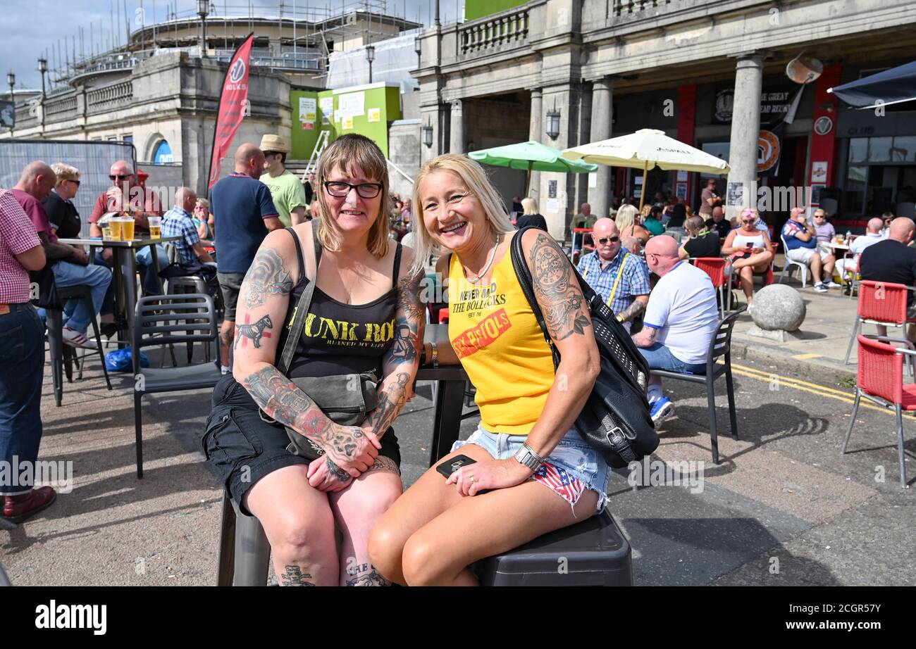 Brighton UK 12th September 2020 - Skinheads from around Britain gather at the  Brighton seafront Volks bar for their annual  Great Skinhead Reunion which was originally planned for earlier in the year . The event is being held over 3 days  this weekend : Credit Simon Dack / Alamy Live News Stock Photo