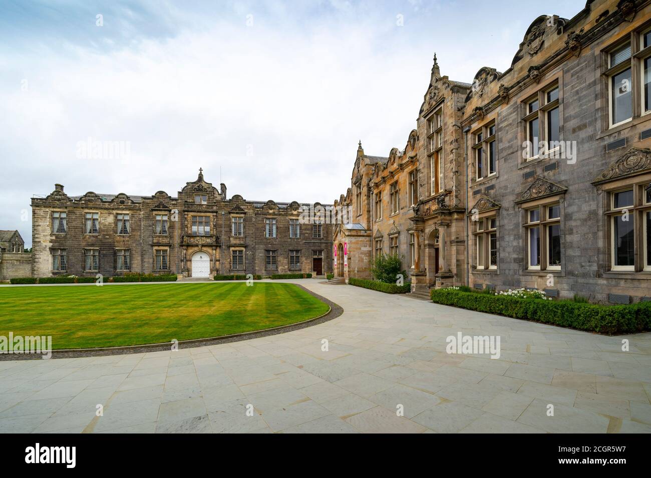 View of St Salvator's Quad ( Quadrangle) at St Andrews University, Fife, Scotland, UK Stock Photo