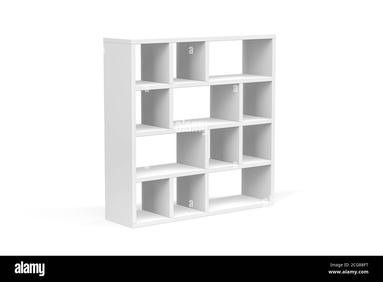 White wooden bookcase on white background 3d render Stock Photo Alamy