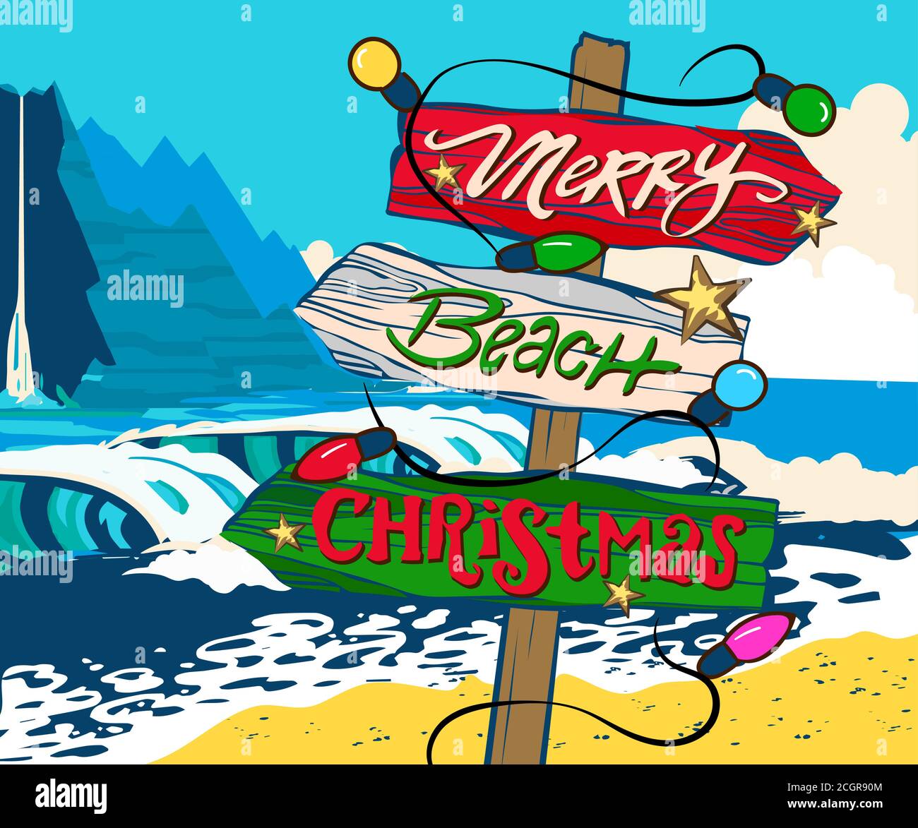 Christmas signs beach, Christmas on the beach, comic signs on the beach