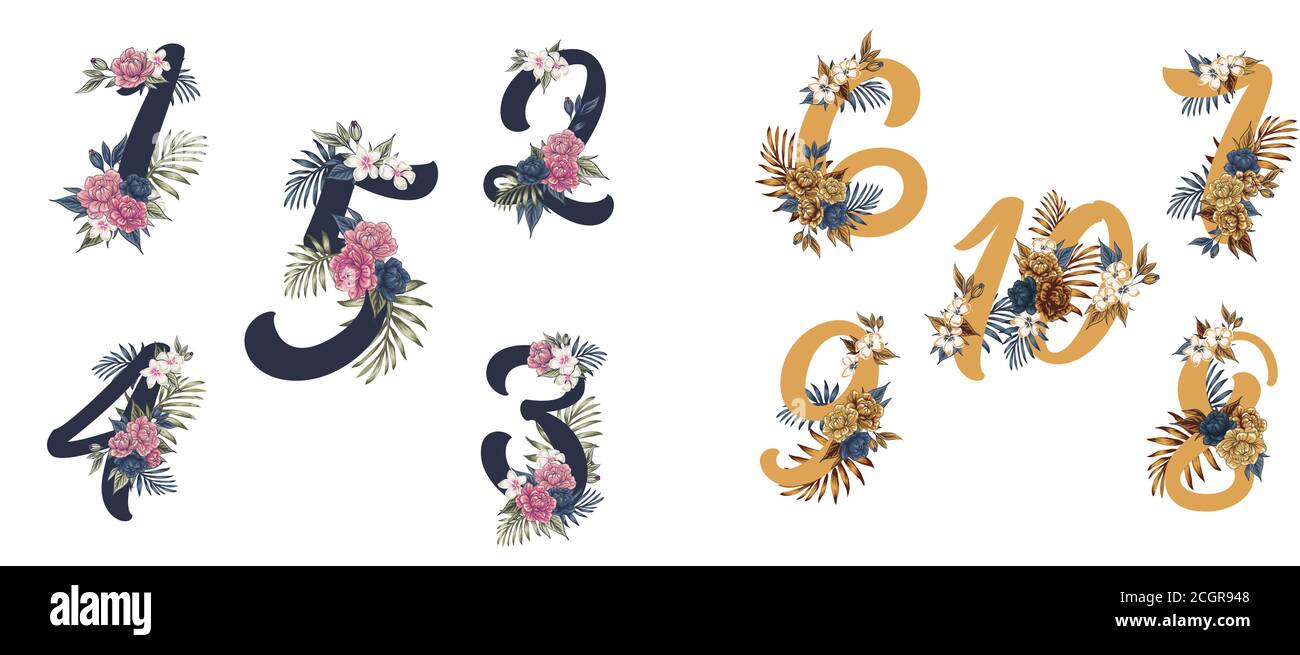 Leaves of filigree ornamental figures numbers. Vector illustration ...