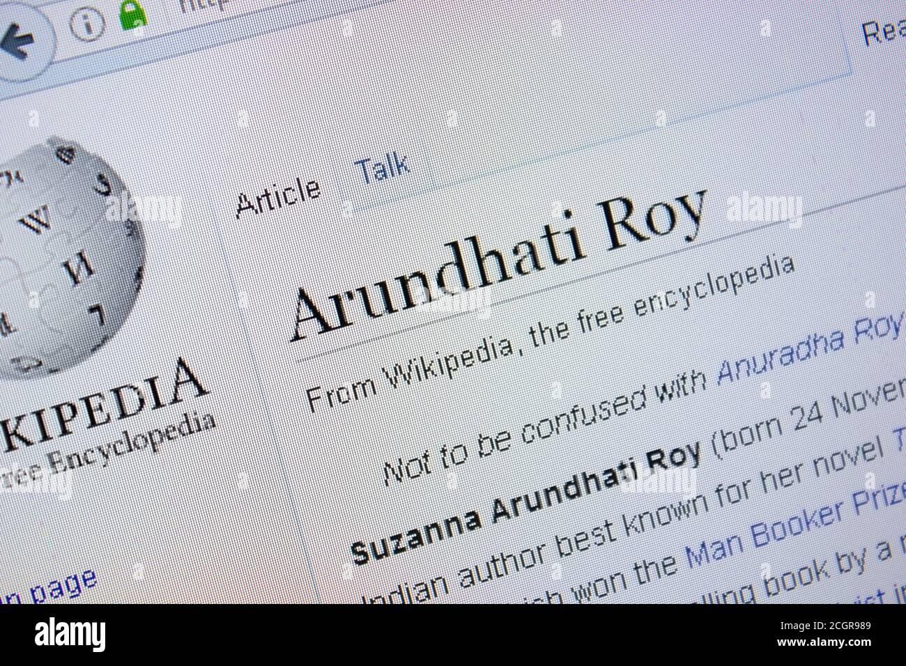 Ryazan, Russia - September 09, 2018 - Wikipedia page about Arundhati Roy on a display of PC Stock Photo
