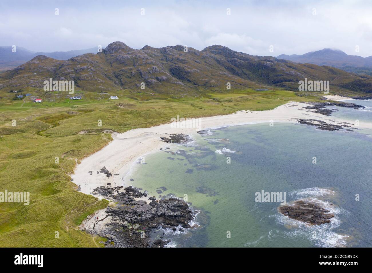Aerial view of Sanna beach on Ardnamurchan Peninsula , Highland Region, Scotland, UK Stock Photo
