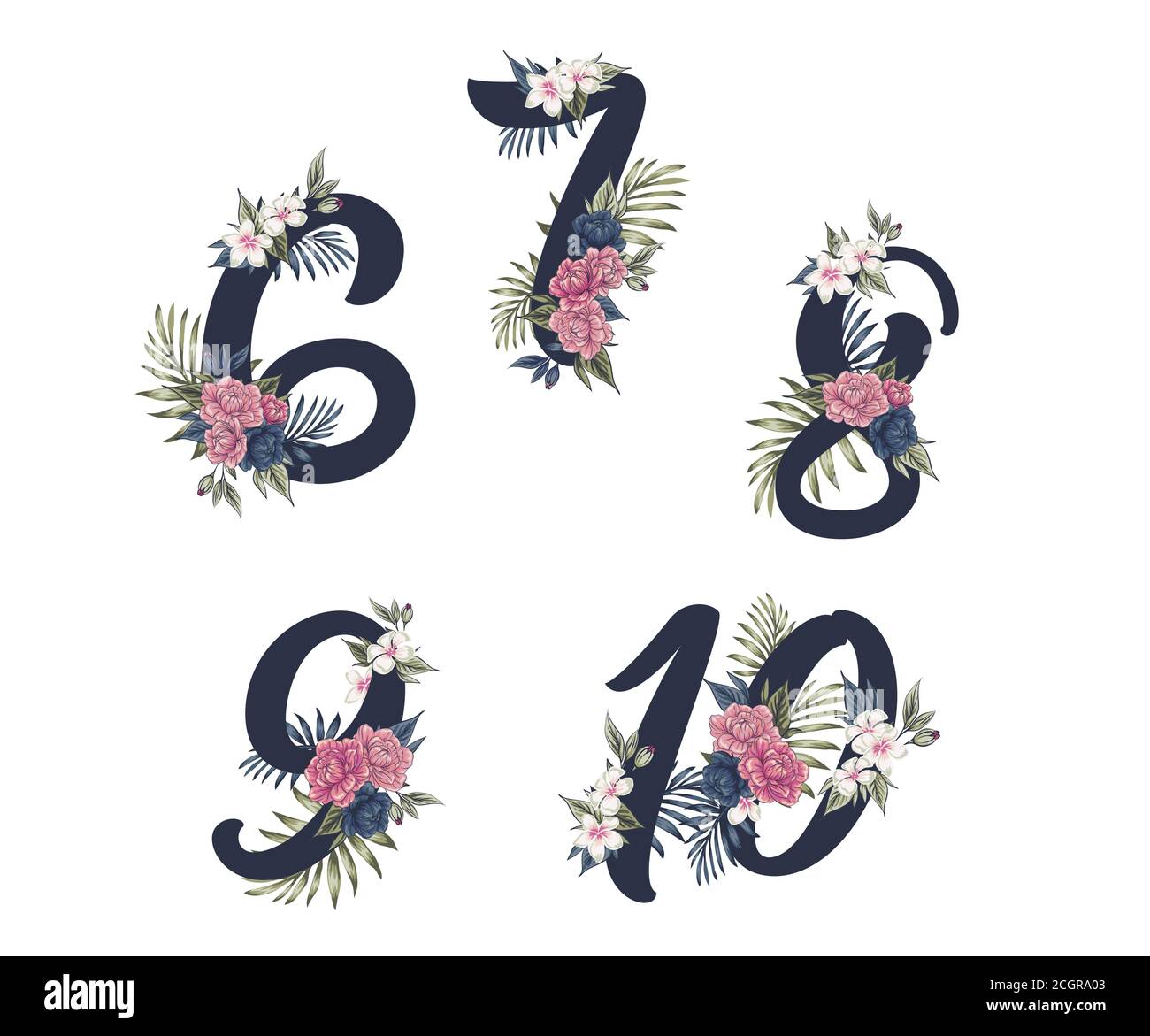 Leaves of filigree ornamental figures numbers. Vector illustration ...