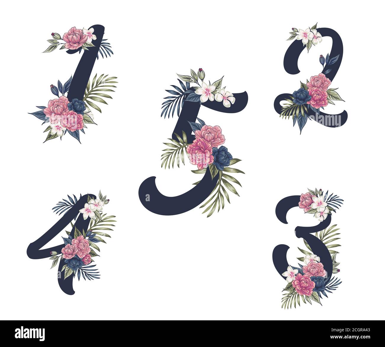 Leaves of filigree ornamental figures numbers. Vector illustration ...