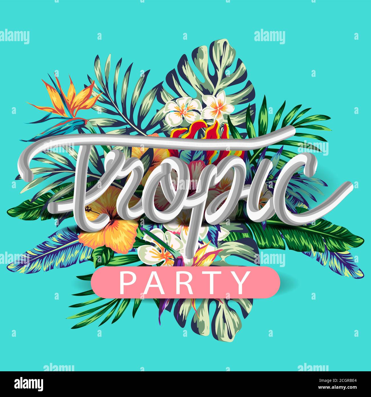 Banners with stylized tropical plants, leaves and flowers. template for ...