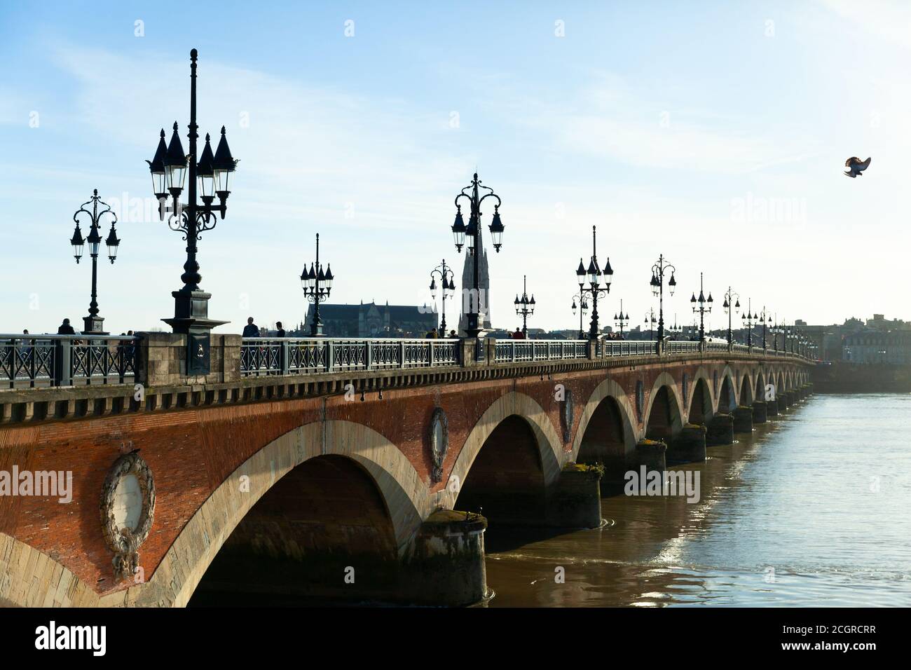 Bordeaux, France: 22 February 2020: Pont de pierre (Stone Bridge) on a bright sunny day Stock Photo