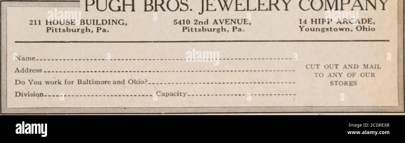 . Baltimore and Ohio employees magazine . BALTIMORE AND OHIO LADY EMPLOYES Take advantage of time pavment with usthrough our arrangement ith the Balti-more and Ohio Railroad as Official TimeInspectors and Buy Your Husband or SweetheartPUGH BROS. JEWELERY COMPANY one of these 12 Size, 17-Jewel HAMIL-TON or ILLINOIS WATCHES, casedin beautiful white or green gold,Christmas. 14 HIPP ARCADE.Youngatown, Ohio. mention our magazinejvhen wriling advertisers 82 Baltimore and Ohio Magazine, December, iQ2j Pier 22, Philadelphia, Pa. Correspondent, Mary G. Guthrie Next on the list to Love Honor andObey is Stock Photo