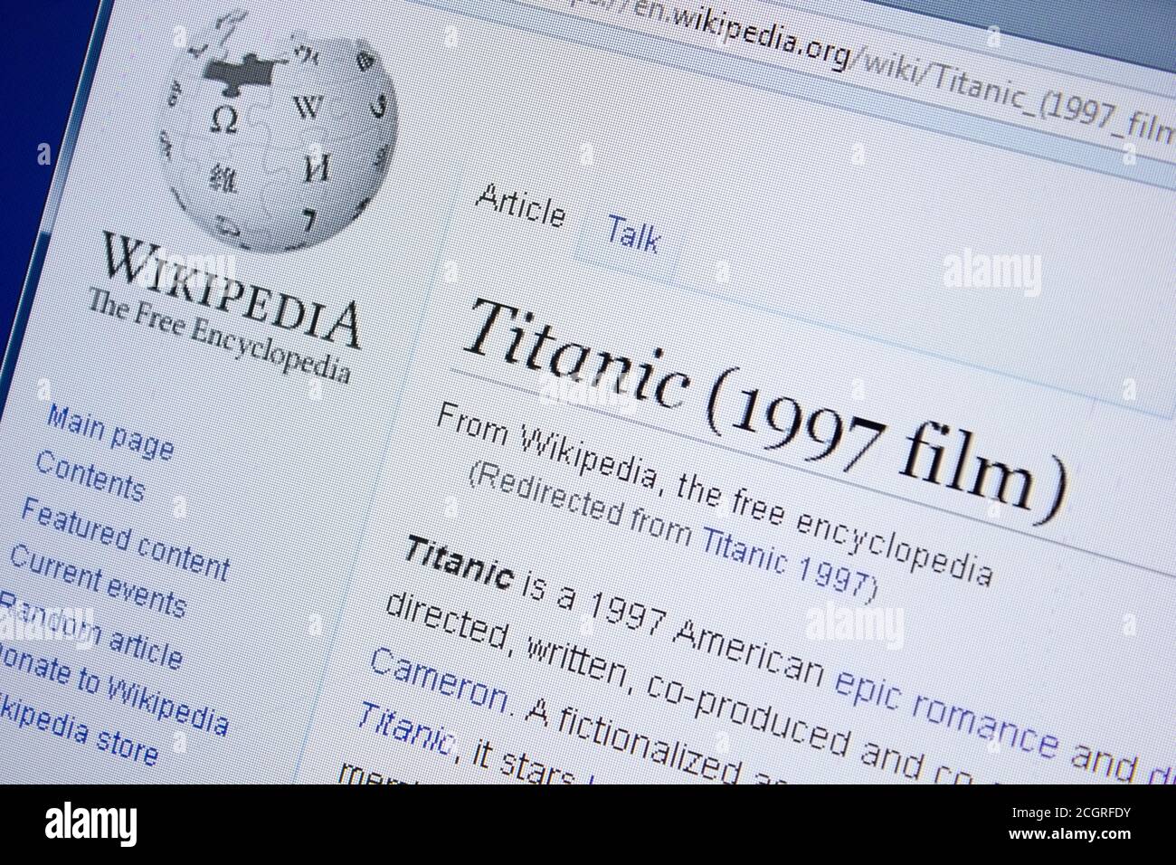 Ryazan, Russia - September 09, 2018 - Wikipedia page about Titanic film on  a display of PC Stock Photo - Alamy