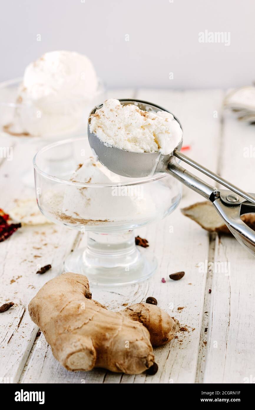 Ginger ice cream made from fresh milk and ginger Stock Photo Alamy