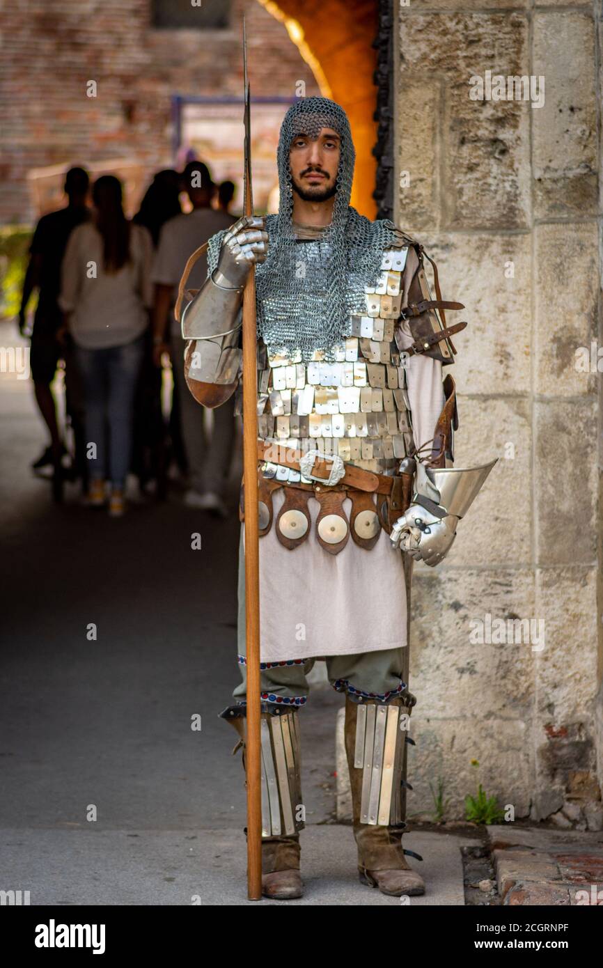 Belgrade   Serbia - September 9, 2018: Man Wearing Armor Of A Medieval 