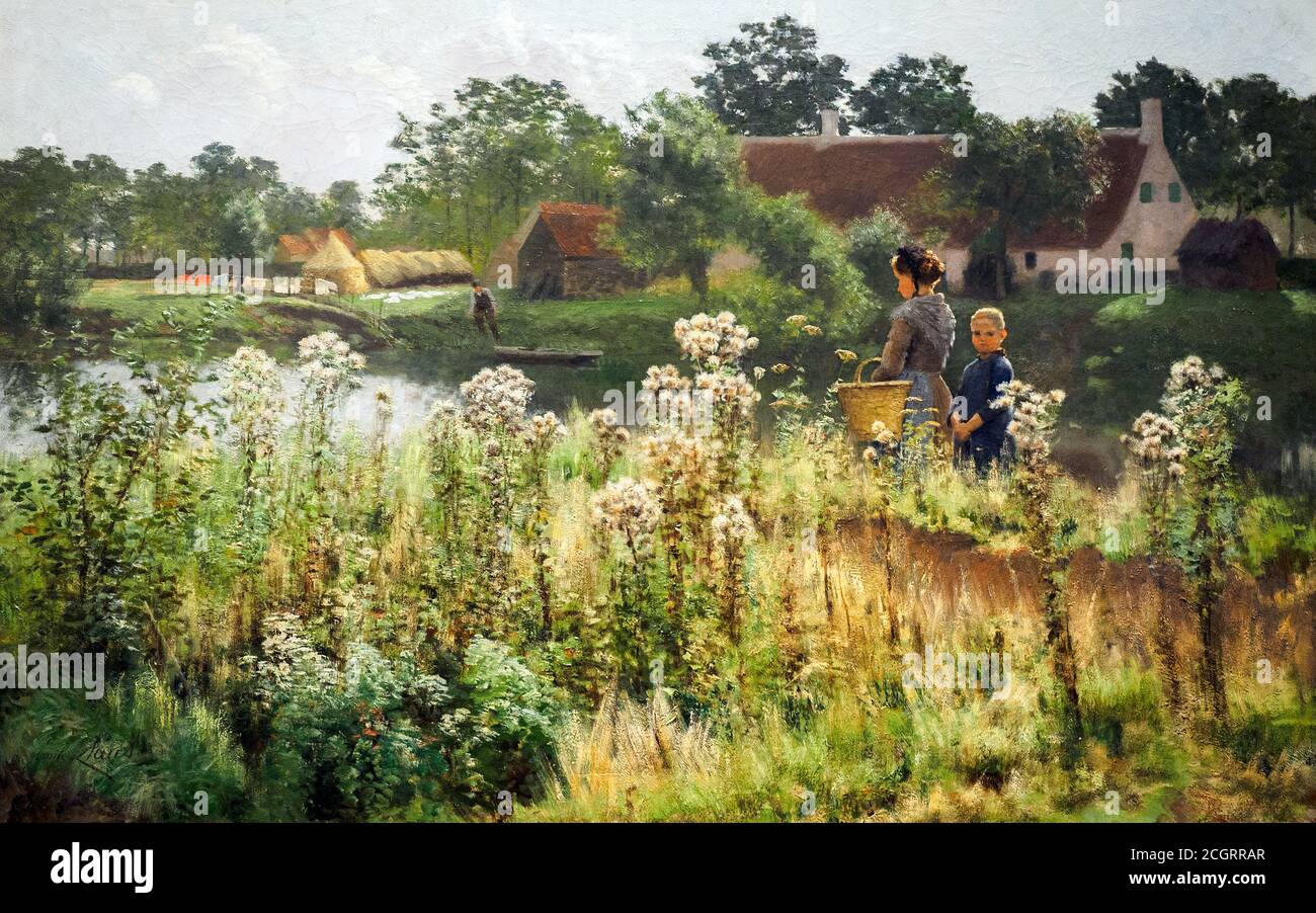 The River Lys at Astene (The Thistles) (± 1885) by Emile Claus Sint-Eloois-Vijve (1849 - 1924)  oil on canvas Stock Photo