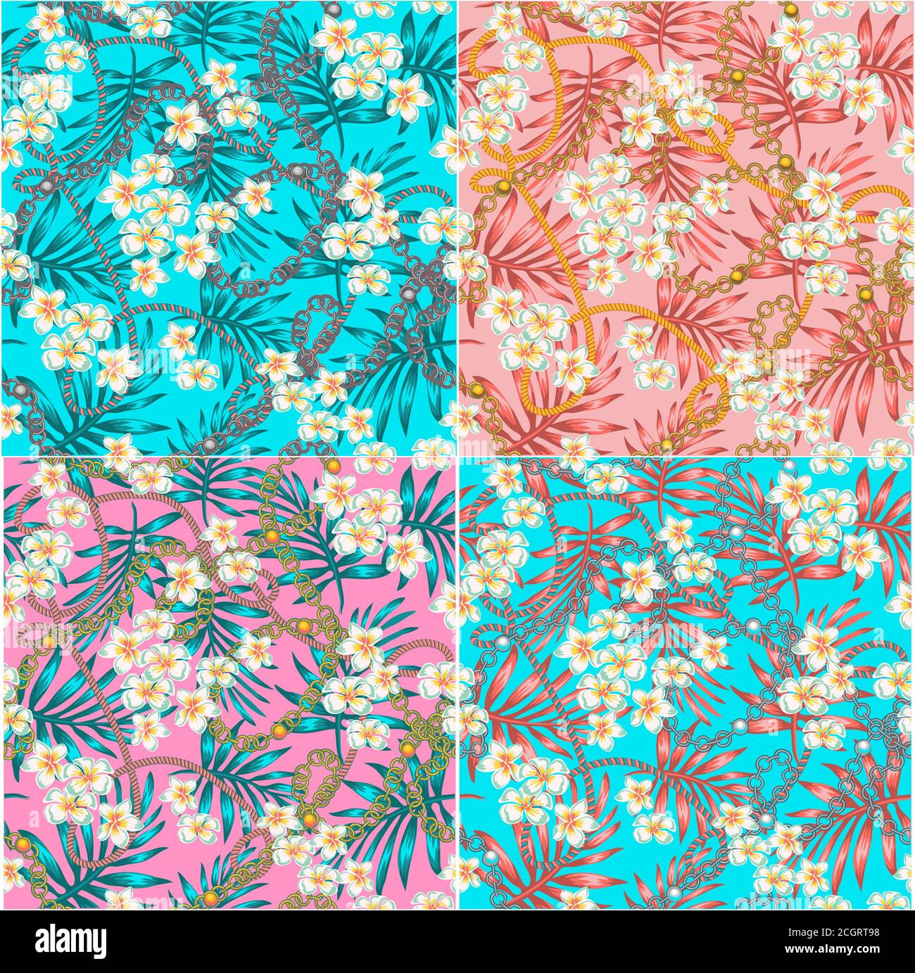 Luxurious Elegant Pattern With Trendy 80s Splendor Tropical Flowers And luxurious-elegant-pattern-with-trendy-80s-splendor-tropical-flowers-and