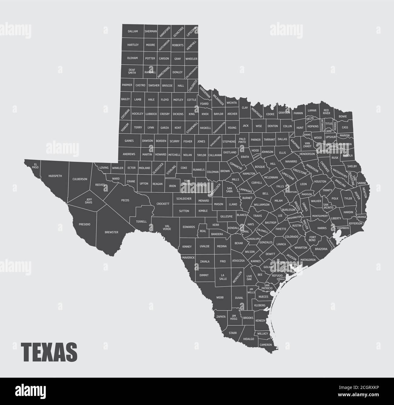 Texas counties map Stock Vector - Texas Counties Map 2CGRXKP