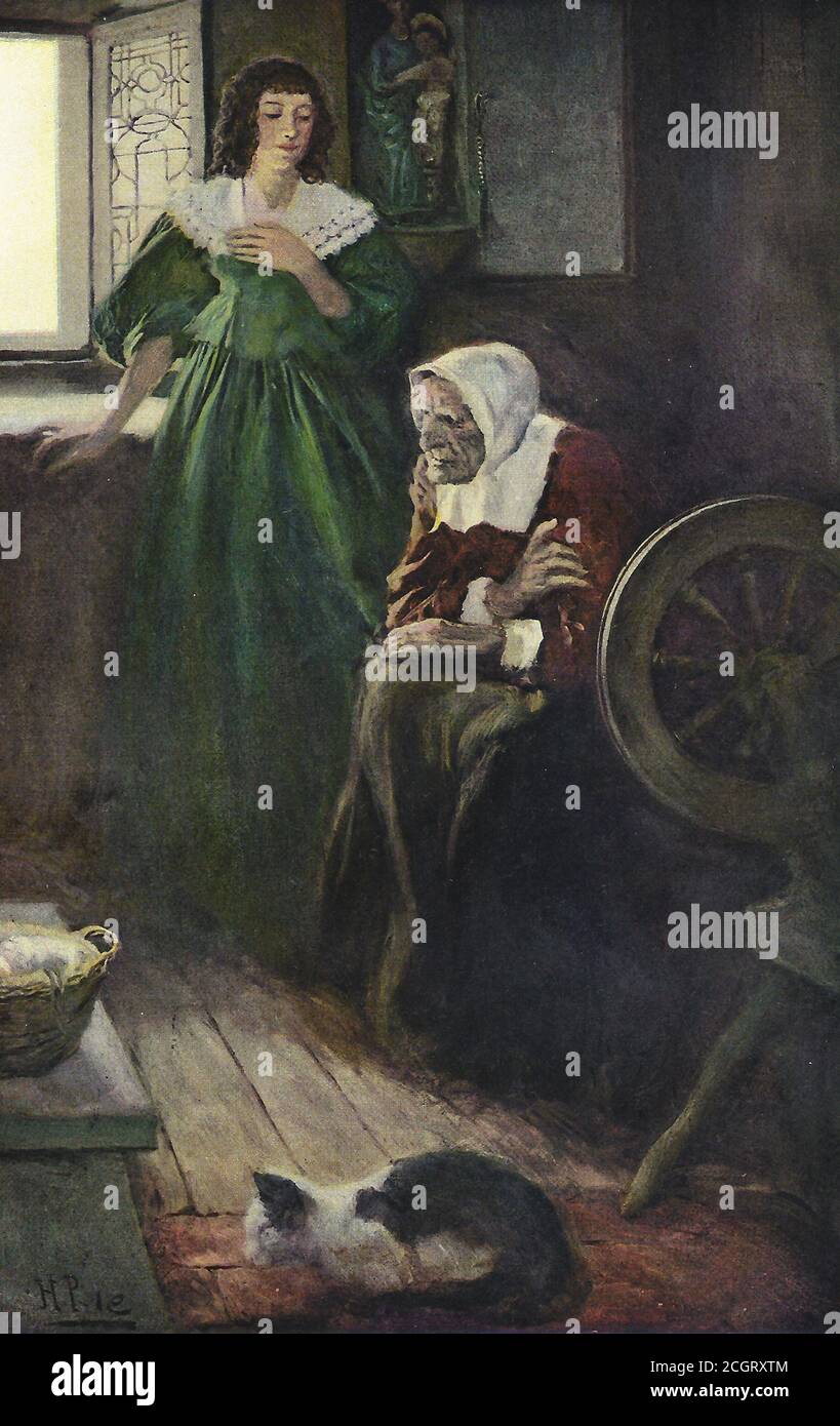 There is a charm, said the nurse at last. A nurse with an elderly woman, circa 1904 - Howard Pyle Stock Photo