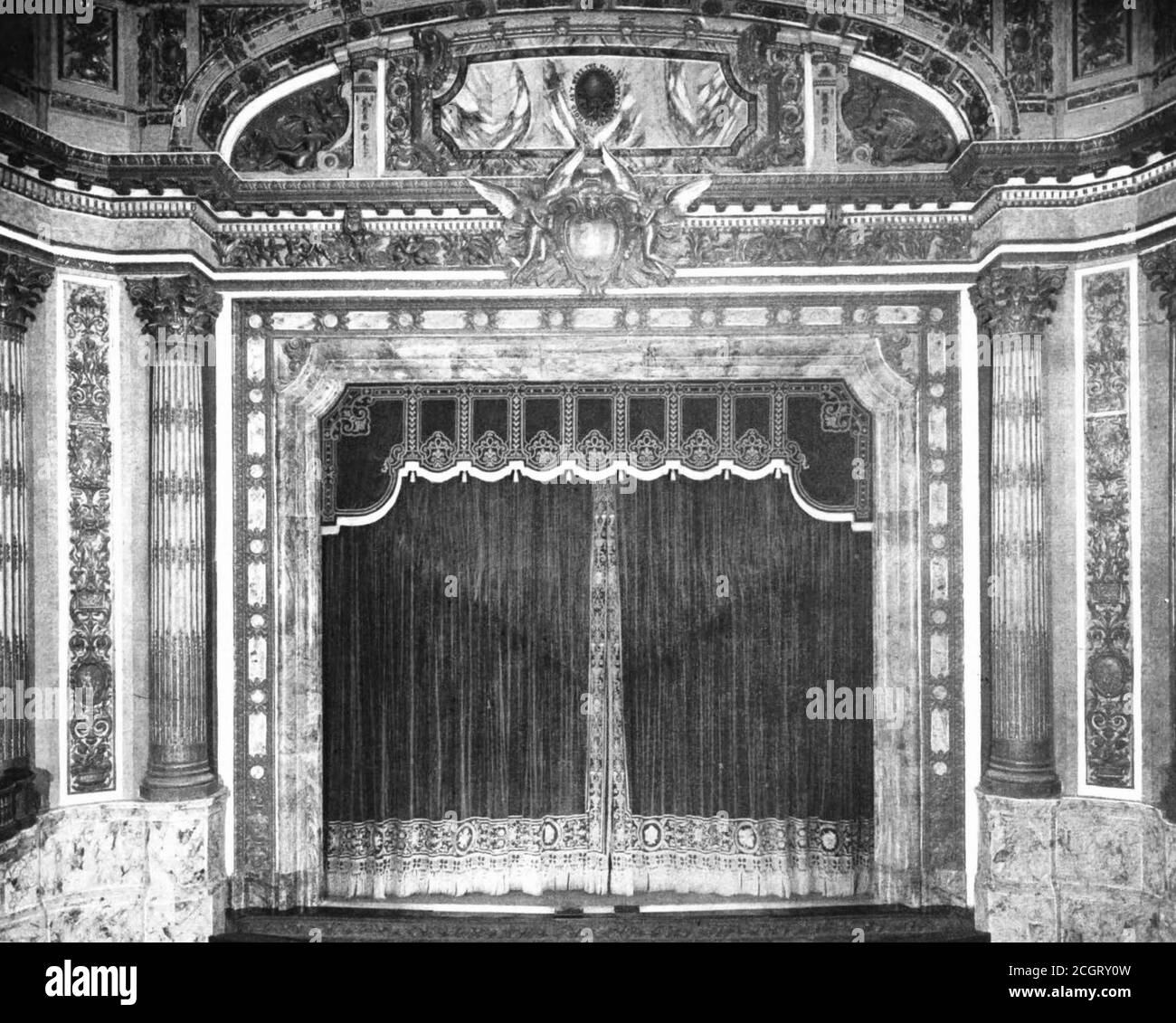 View of the stage of the New Theatre on Central Park West in New York City., circa 1909 Stock Photo