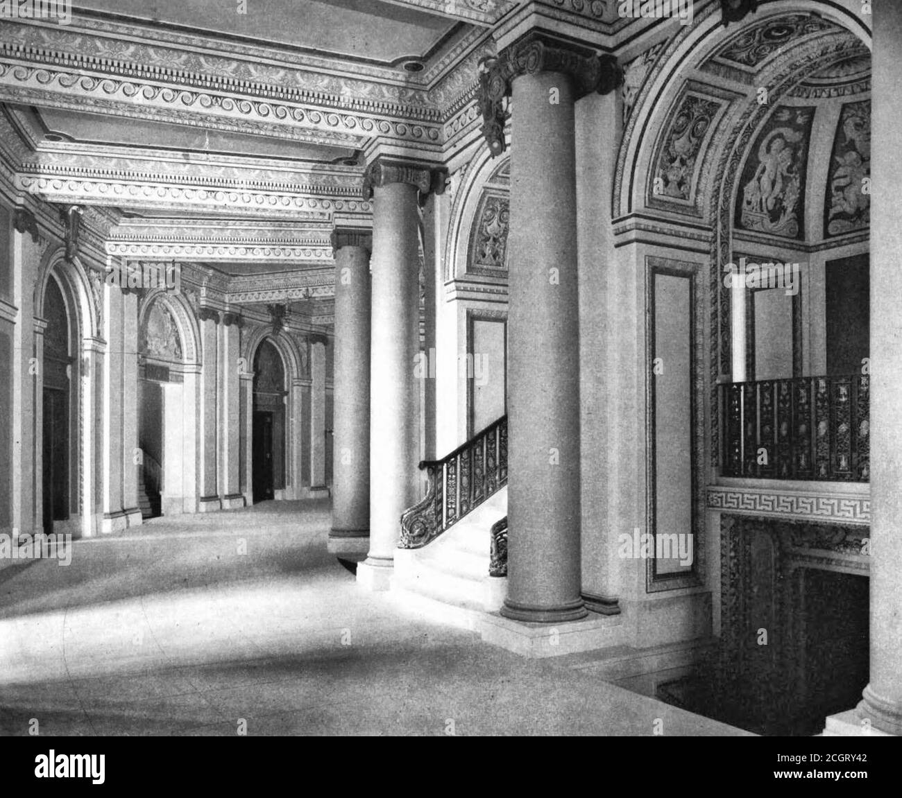 View of the main foyer circulation of the New Theatre on Central Park West in New York City, circa 1909 Stock Photo