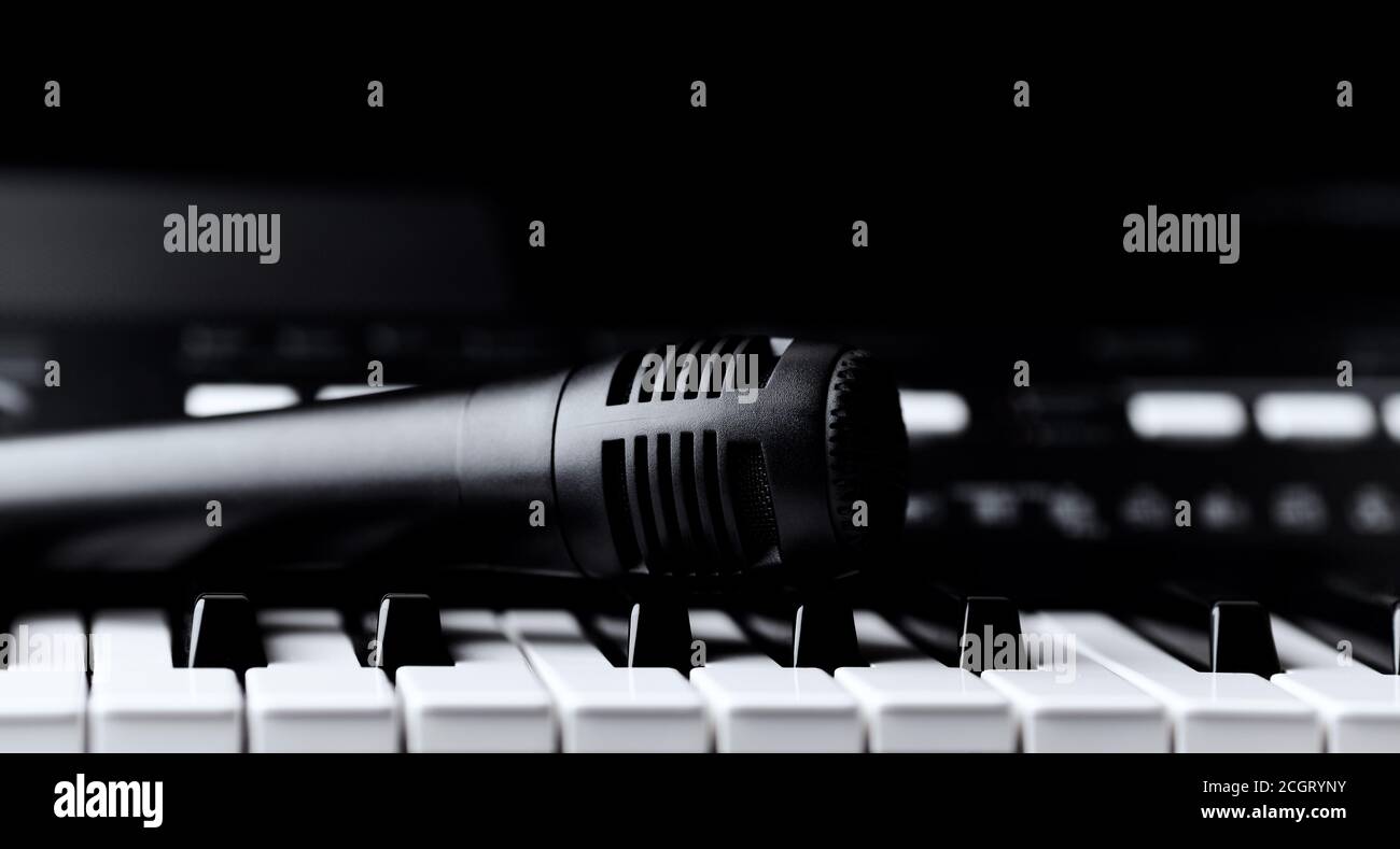 Microphone on keyboard . Close up Stock Photo Alamy