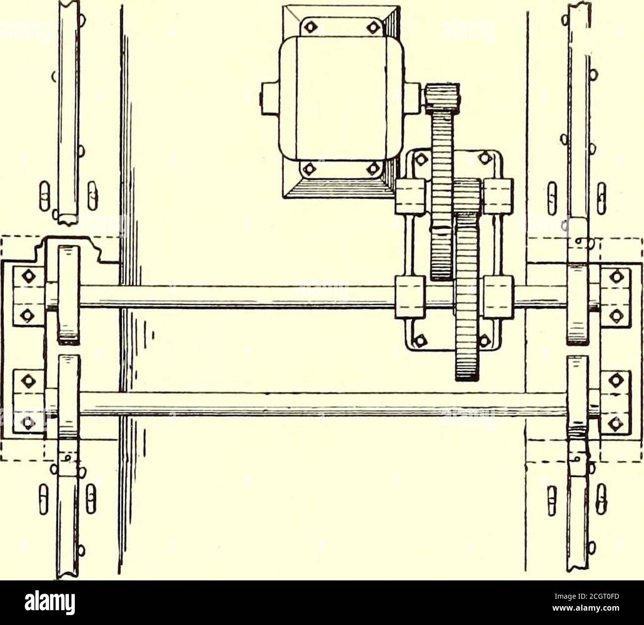 . Electric railway journal . CROSS-SECTIONAL ELEVATION OF DEVICE WITH TRUCK INPLACE, AND SECTION SHOWING REMOVABLESECTION OF RAIL REPLACED is to be found in or about almost every carshop andthe device can be cheaply and easily assembled by theshop force. The advantages of the machine are self-evident fromthe accompanying cuts. It is not necessary to removewheels for grinding nor is it necessary to jack up the car. Idle wheels or trailers can be ground as well asdriver wheels, because in all cases the wheel is rotatedby an under-running roller to which is geared a motorset in a shallow pit betw Stock Photo