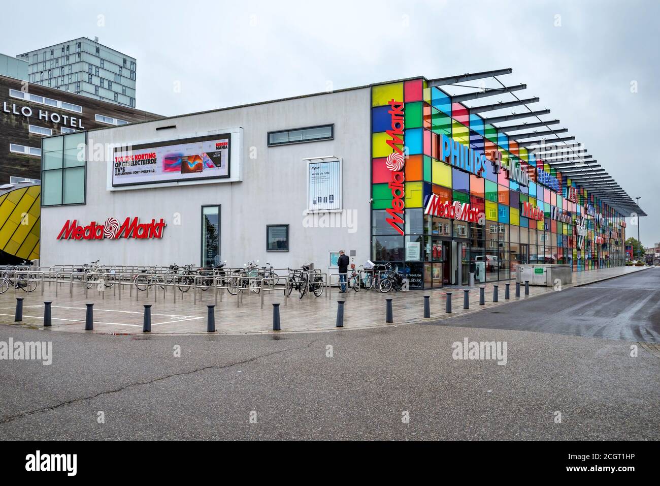 Media Markt store in Almere, The Netherlands. Media Markt is a German multinational chain of stores selling consumer electronics. Stock Photo